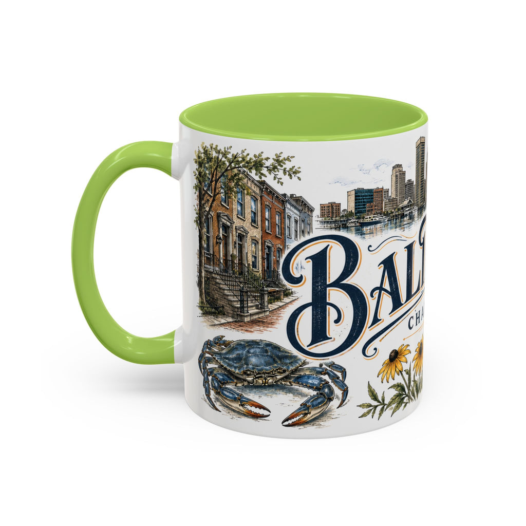 Baltimore Coffee Mug | United States Travel Souvenir | Vintage Illustrated City Gift | 11 oz 15 oz Accent Mug