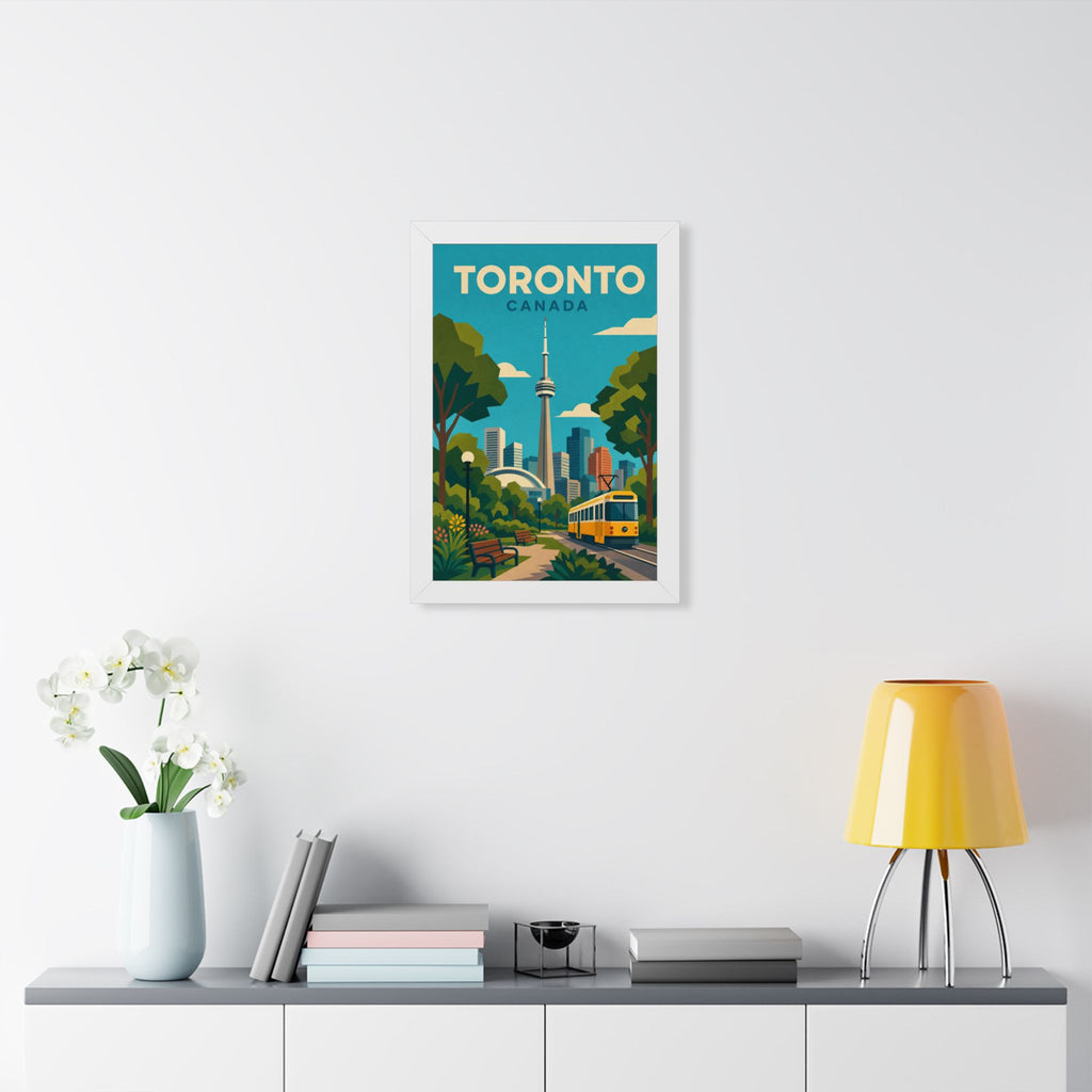 Toronto Streetcar Canada Framed Poster | Vintage Travel Wall Art | Black Walnut White Frame | 16x24 20x30
