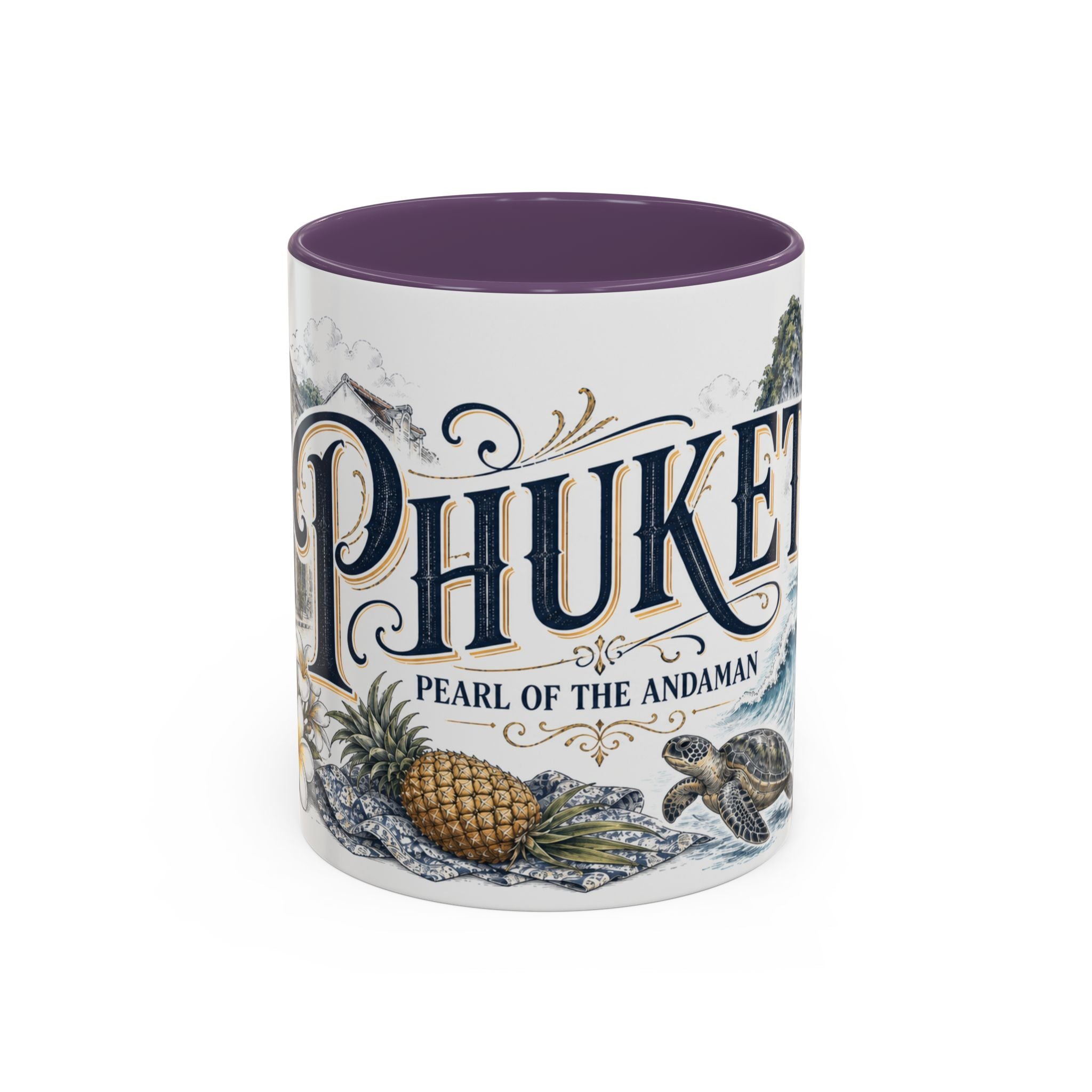 Phuket Coffee Mug | Thailand Travel Souvenir | Vintage Illustrated City Gift | 11 oz 15 oz Accent Mug