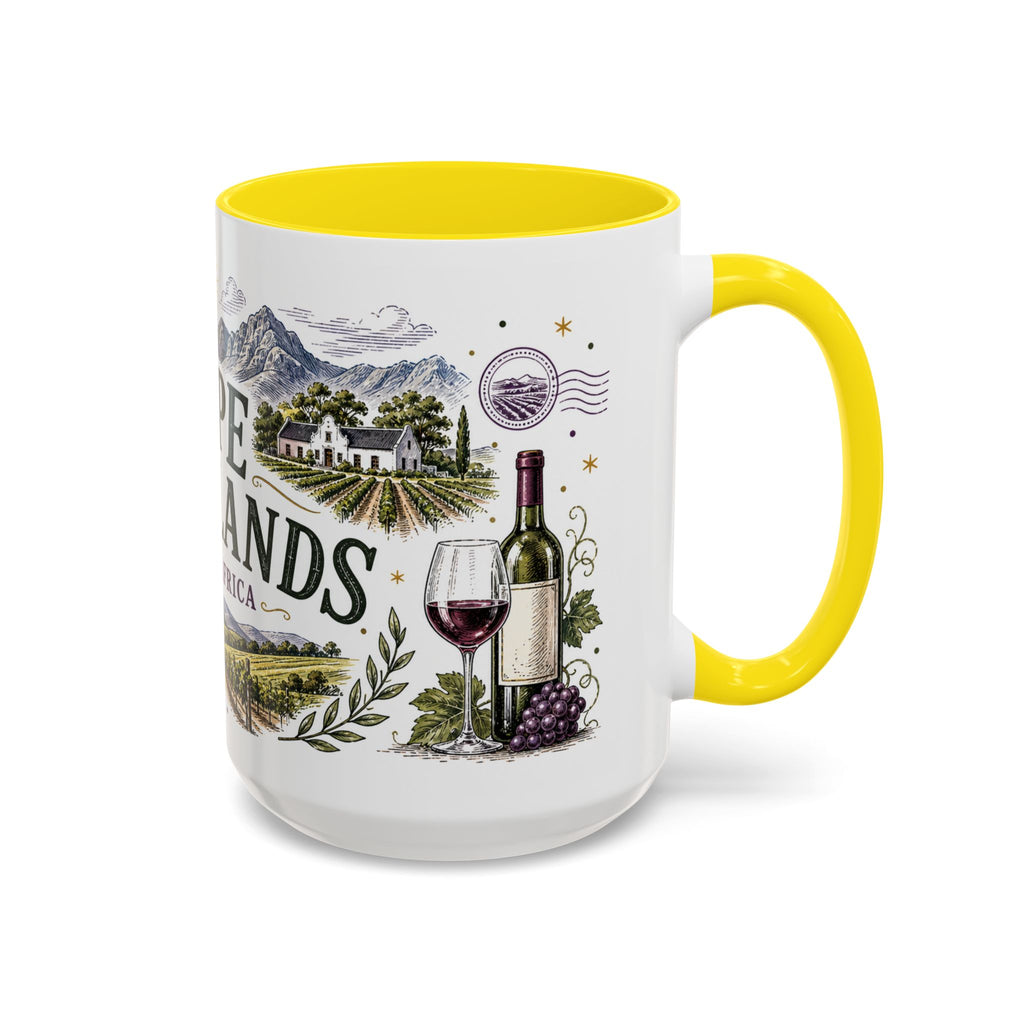Cape Winelands Coffee Mug | Travel Destination Souvenir Gift | Accent Color Ceramic 11oz 15oz