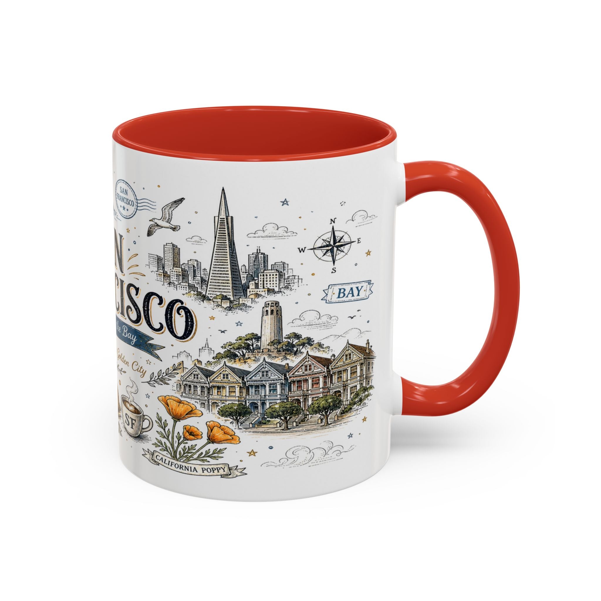 San Francisco Coffee Mug | California Souvenir Travel Gift | Accent Color Ceramic 11oz 15oz