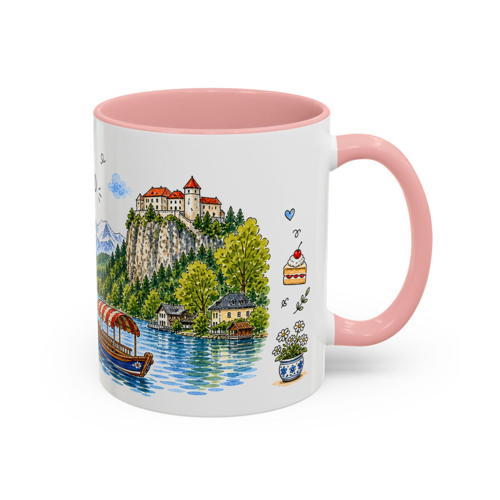 Bled Illustrated Travel Mug | Slovenia Souvenir Accent Coffee Mug | 11oz 15oz Ceramic Cup
