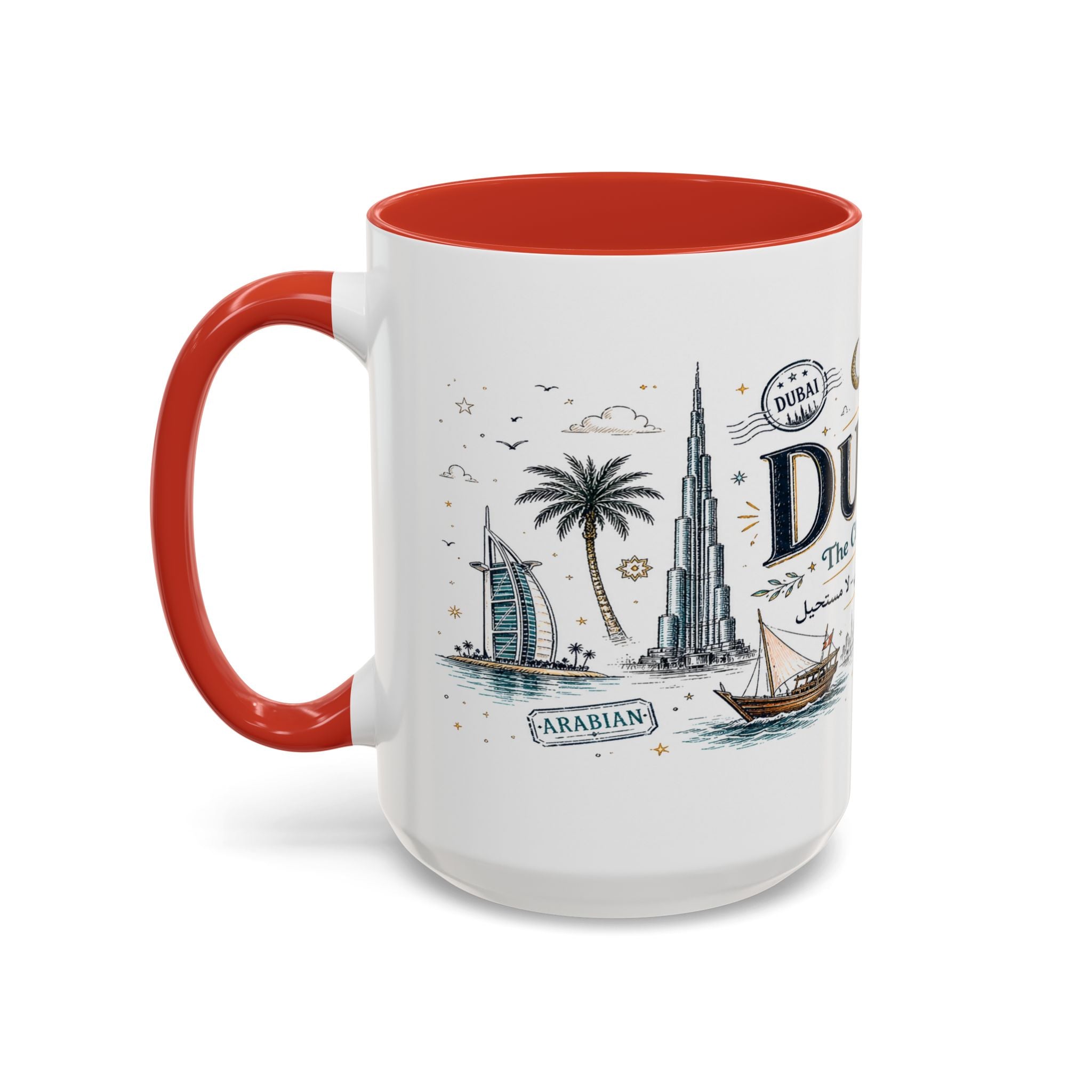 Dubai Coffee Mug | UAE Souvenir Travel Gift | Accent Color Ceramic 11oz 15oz