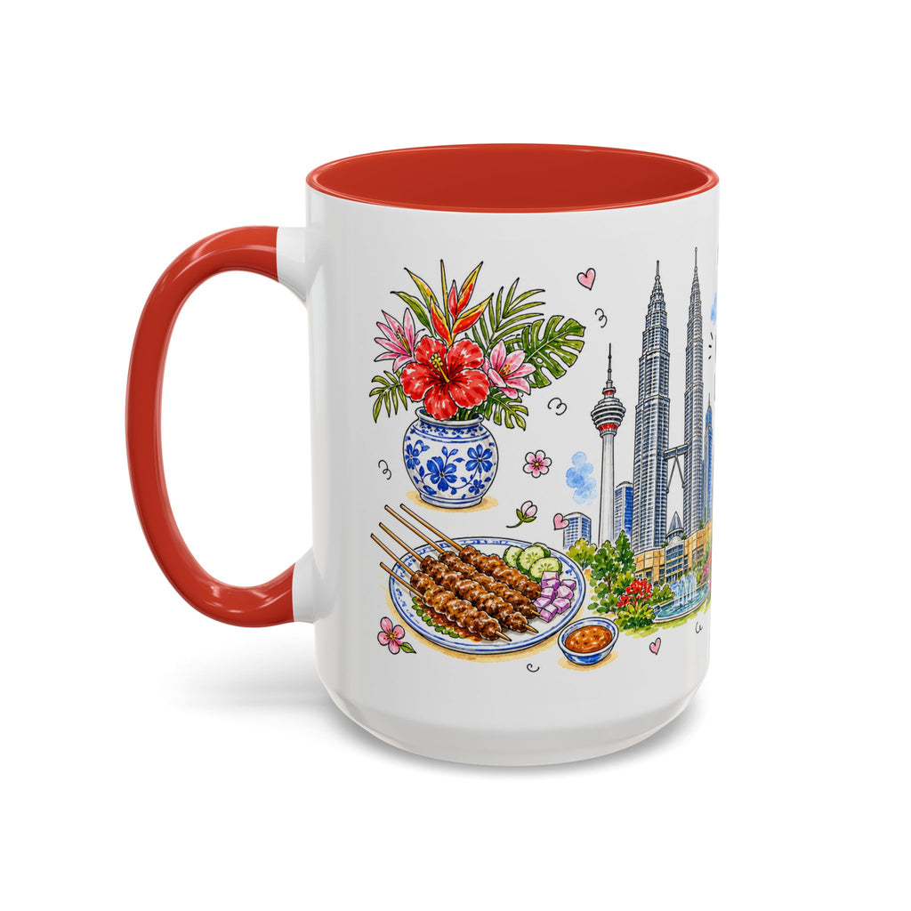 Kuala Lumpur Illustrated Travel Mug | City Souvenir Accent Coffee Mug | 11oz 15oz Ceramic Cup