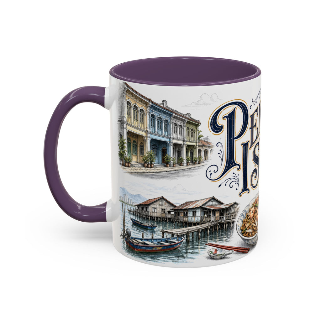 Penang Island Coffee Mug | Malaysia Travel Souvenir | Vintage Illustrated City Gift | 11 oz 15 oz Accent Mug