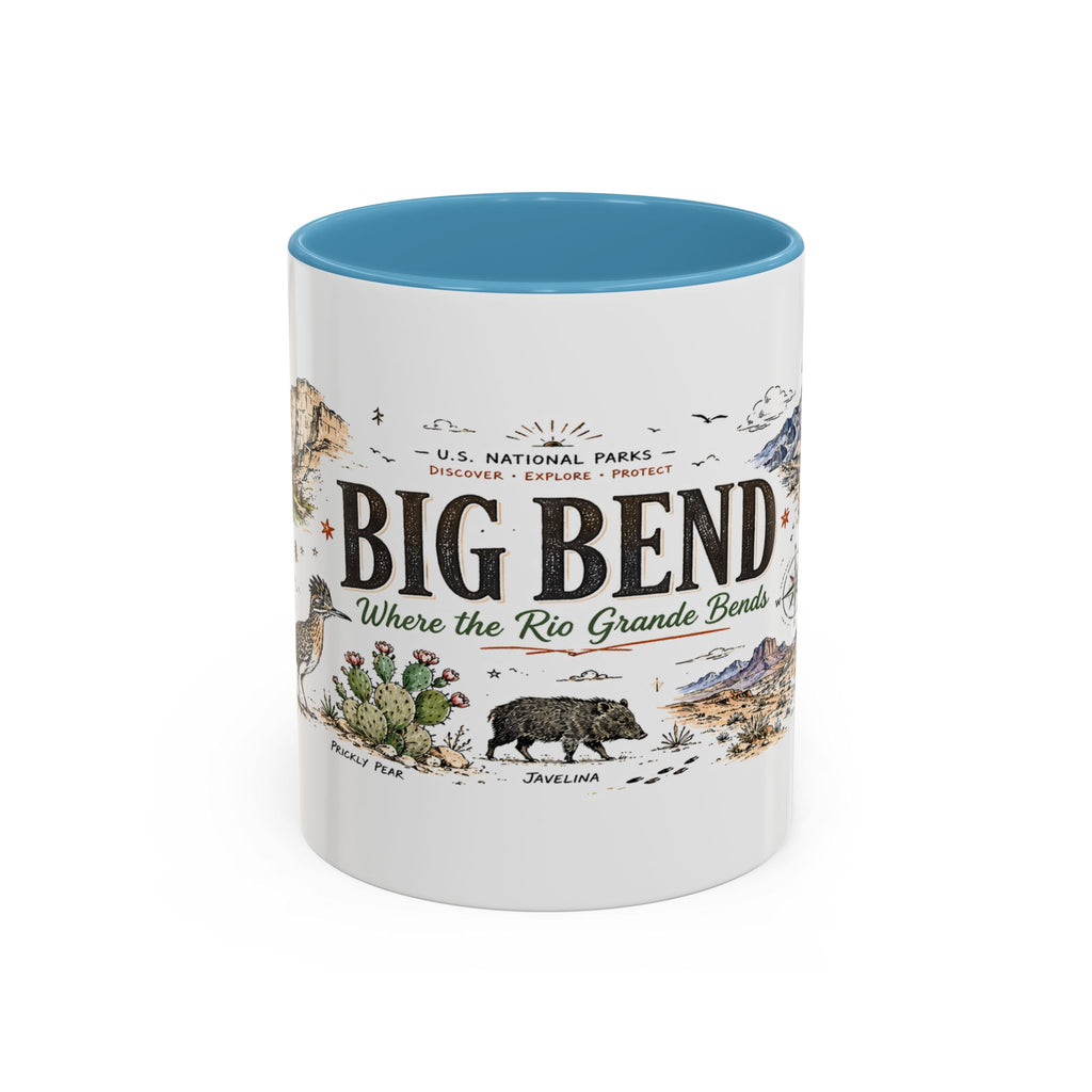 Big Bend National Park Coffee Mug | Texas Desert River Canyon Hiking Gift | Accent Color Ceramic 11oz 15oz