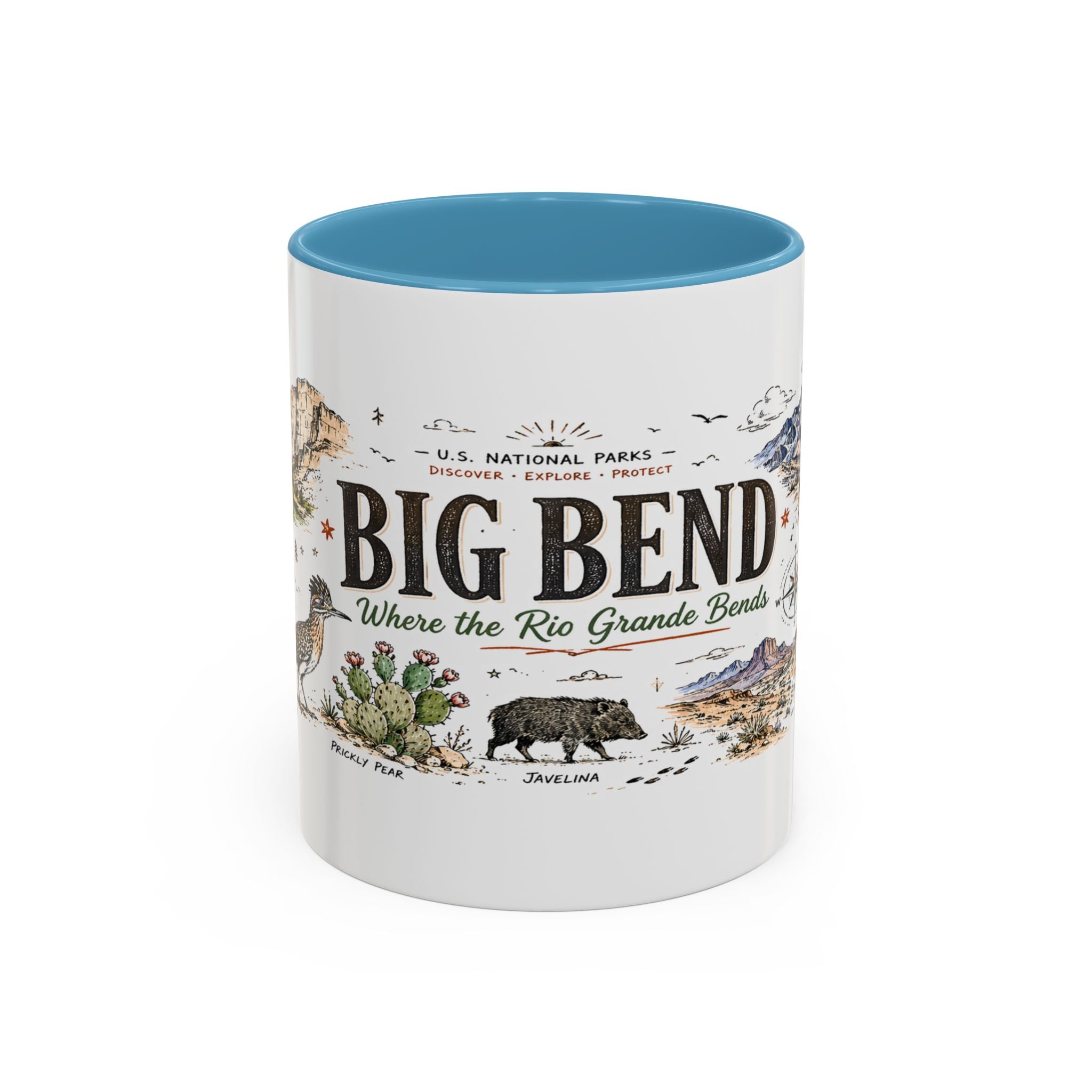 Big Bend National Park Coffee Mug | Texas Desert River Canyon Hiking Gift | Accent Color Ceramic 11oz 15oz