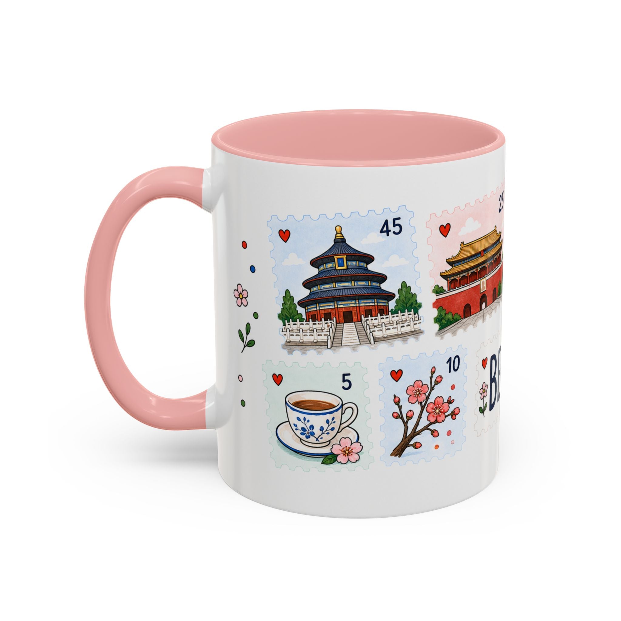 Beijing Coffee Mug | Postage Stamp Collage Mug | Travel Souvenir Accent Cup 11oz 15oz