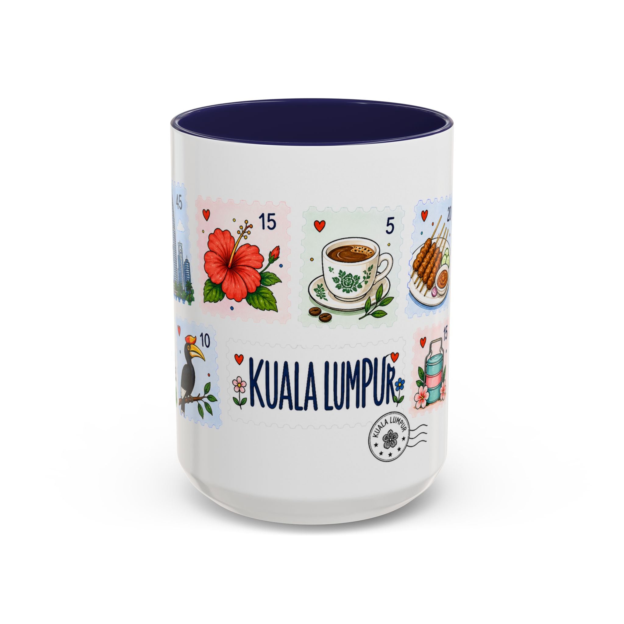 Kuala Lumpur Coffee Mug | Postage Stamp Collage Mug | Travel Souvenir Accent Cup 11oz 15oz