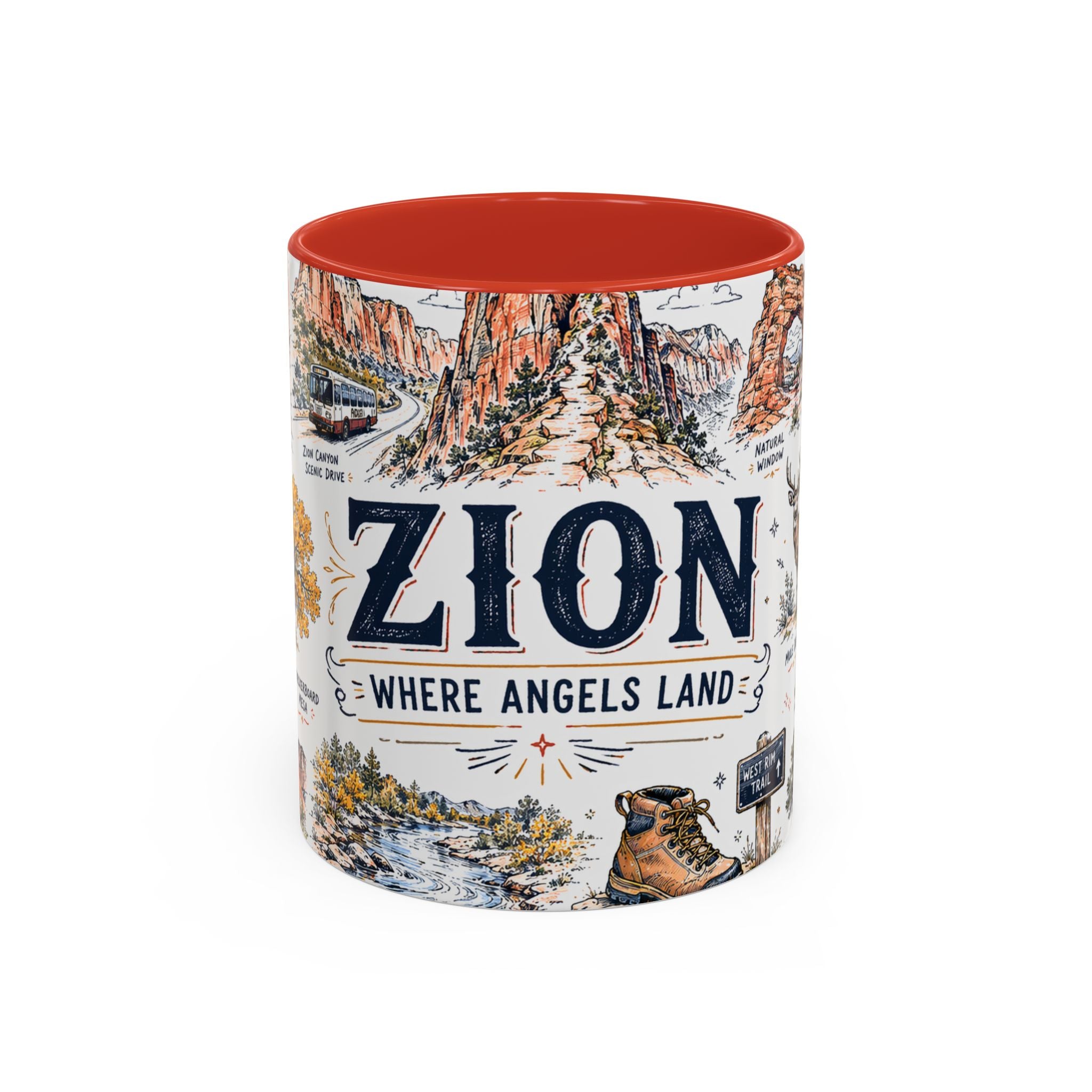 Zion National Park Coffee Mug | Hiking Camping Nature Gift | Accent Color Ceramic 11oz 15oz