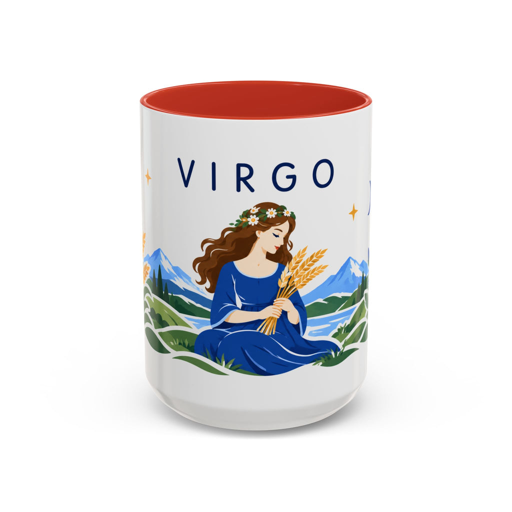 Virgo Zodiac Coffee Mug | Maiden and Wheat Design | Astrology Birthday Gift | 11 oz 15 oz Ceramic Accent Mug