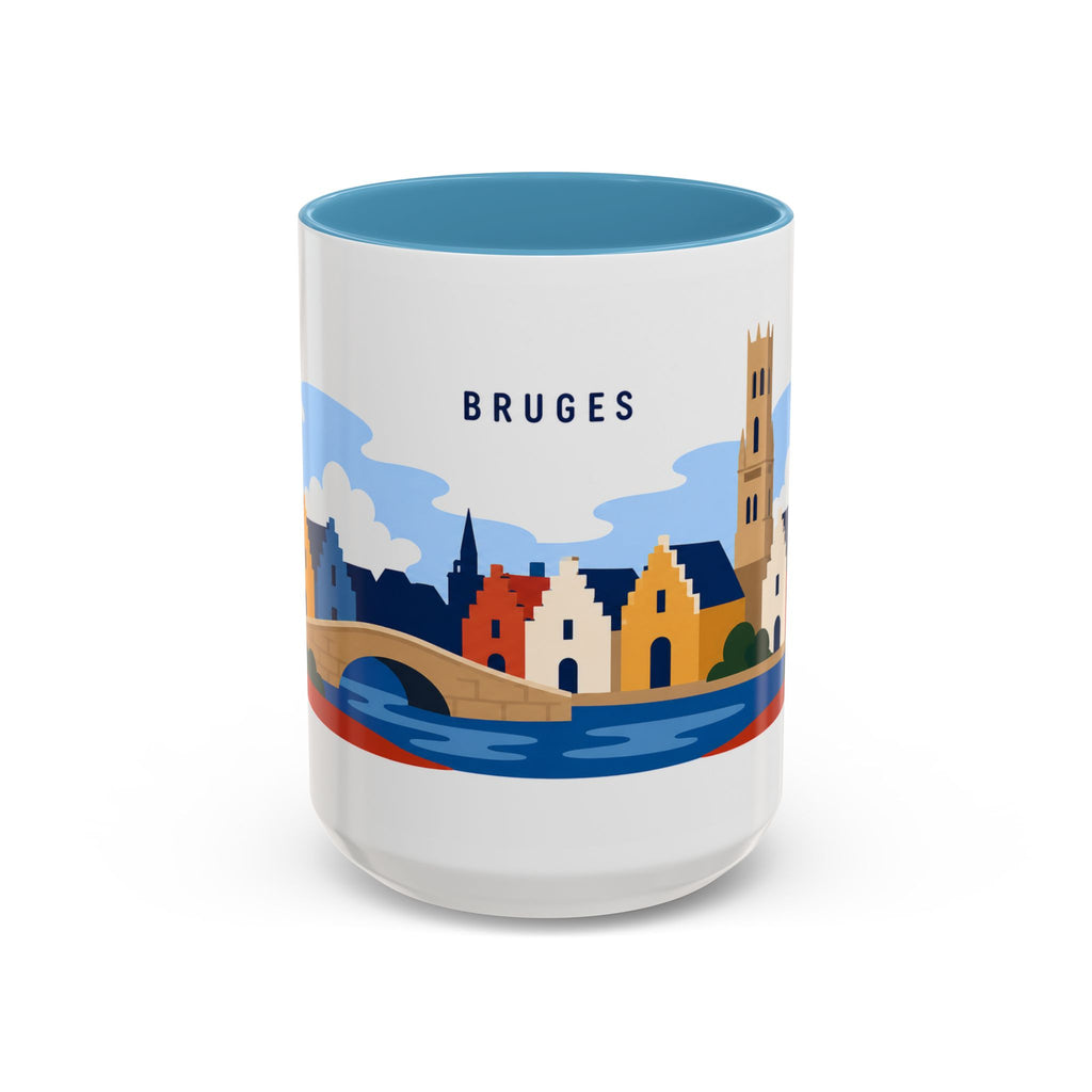 Bruges Coffee Mug | Travel Destination Souvenir Gift | Accent Color Ceramic 11oz 15oz