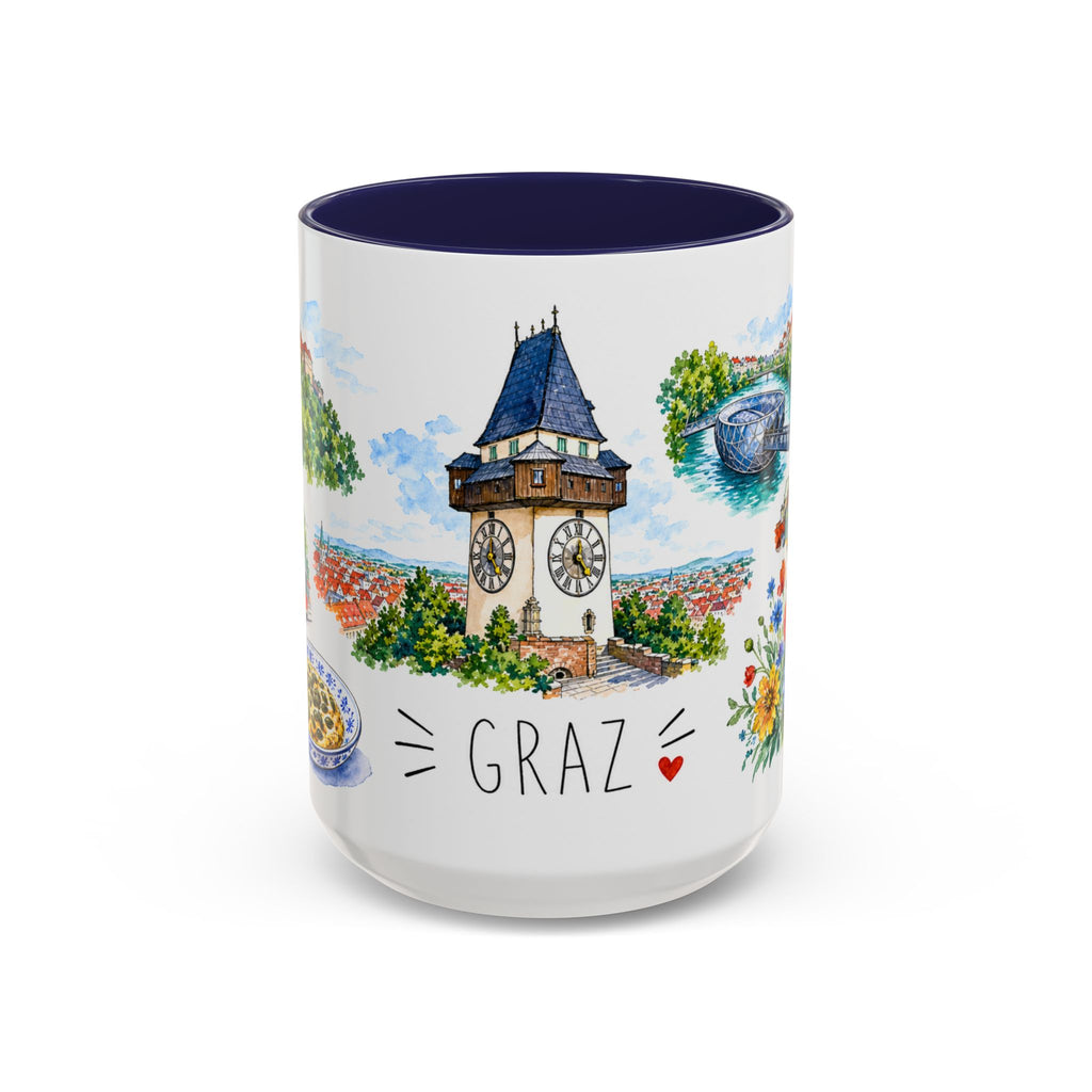 Graz Illustrated Travel Mug | City Souvenir Accent Coffee Mug | 11oz 15oz Ceramic Cup