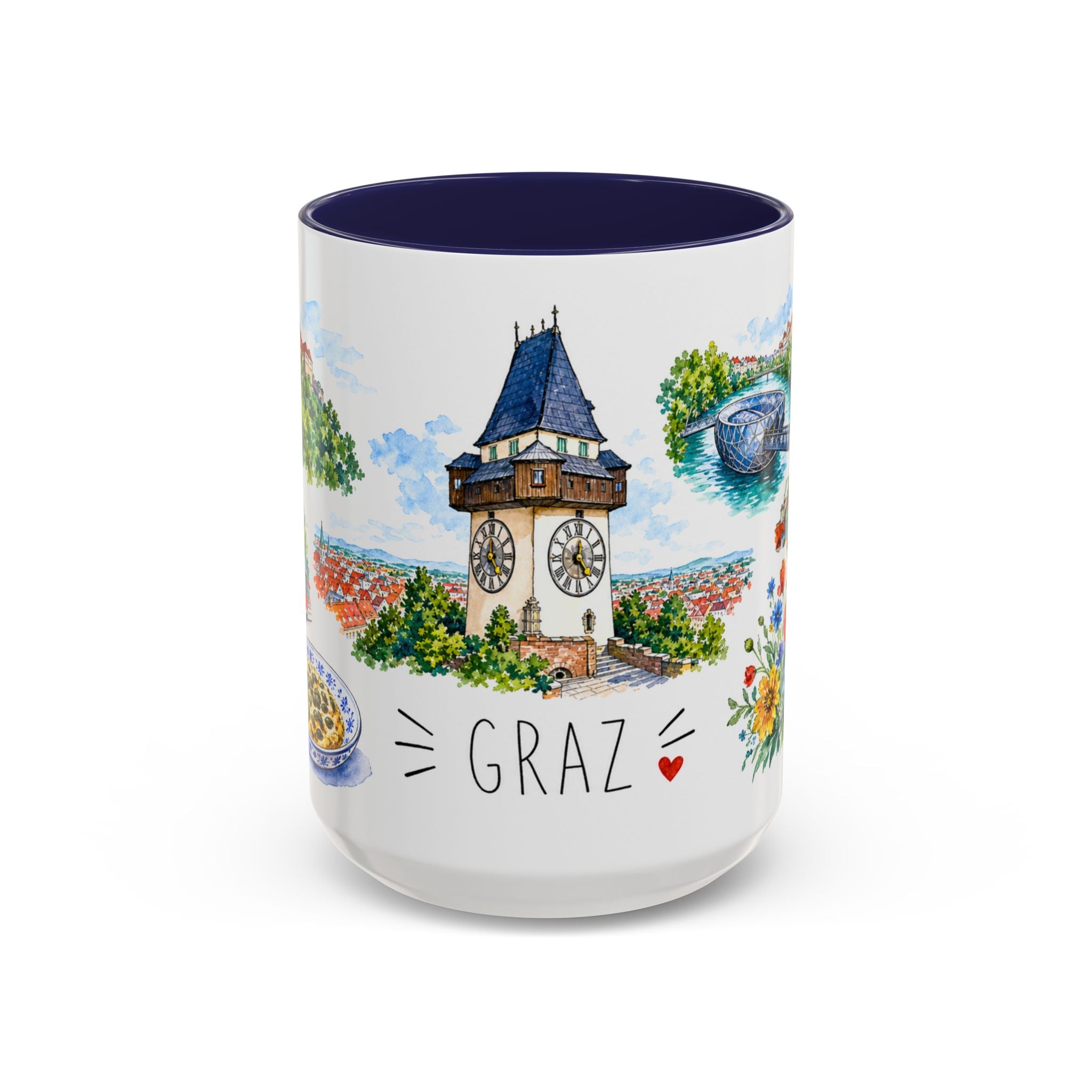 Graz Illustrated Travel Mug | City Souvenir Accent Coffee Mug | 11oz 15oz Ceramic Cup