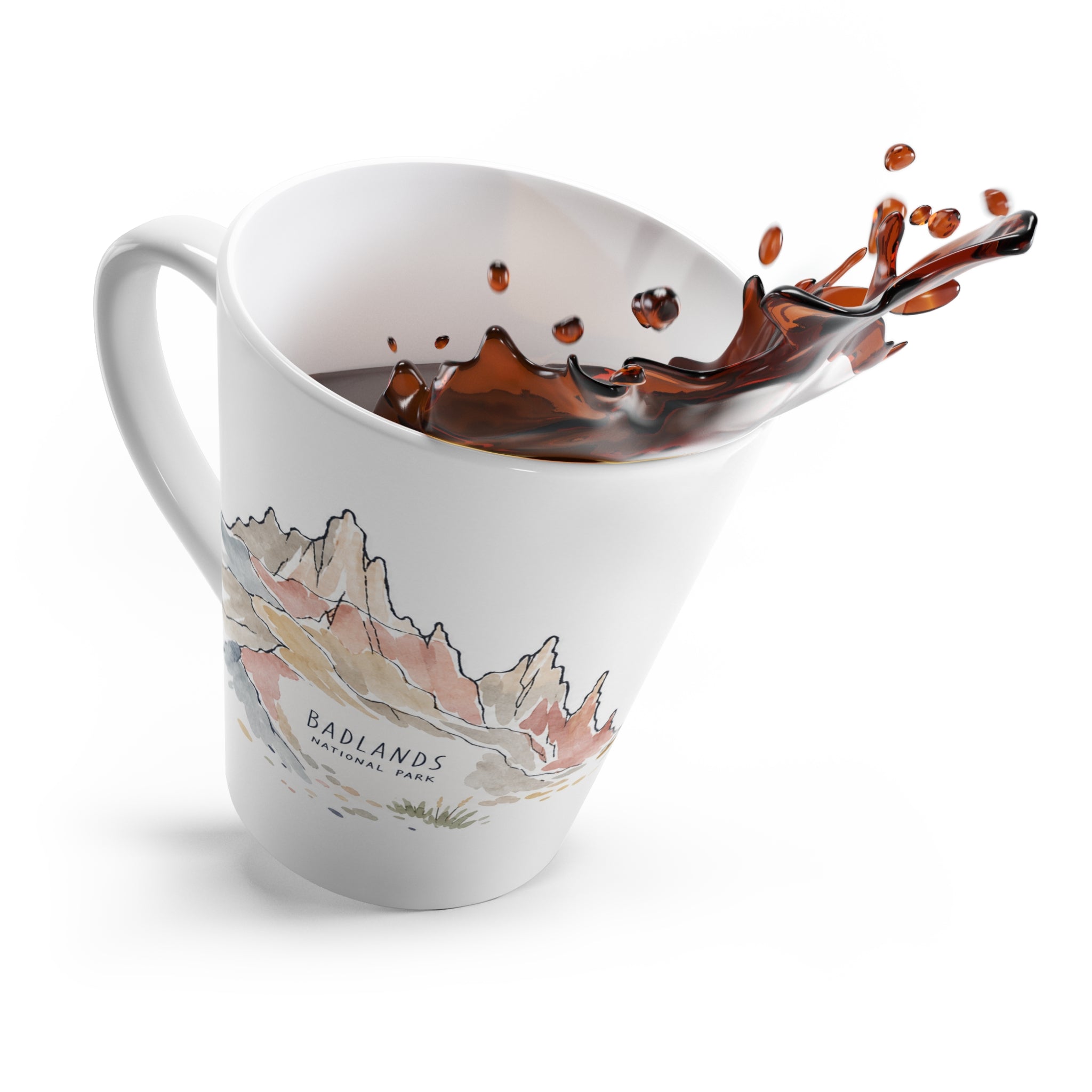 Badlands National Park Latte Mug | Pastel Watercolor Nature Coffee Cup | 12 oz Travel Souvenir Gift