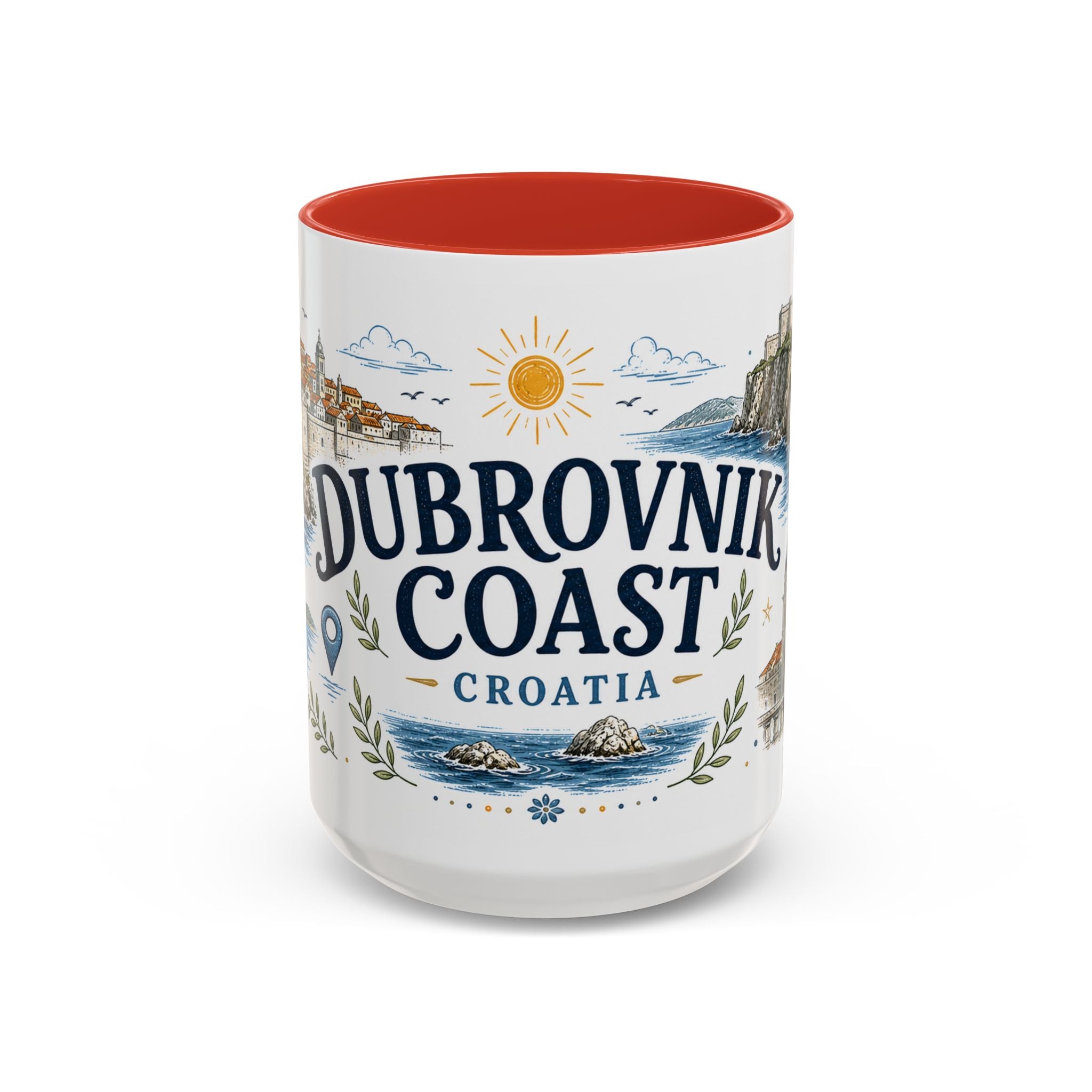Dubrovnik Coast Coffee Mug | Travel Destination Souvenir Gift | Accent Color Ceramic 11oz 15oz
