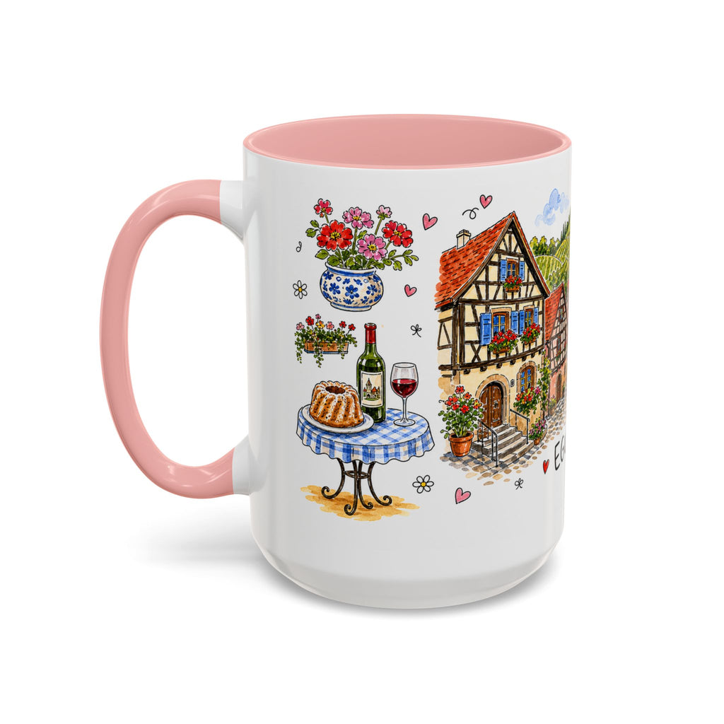 Eguisheim Illustrated Travel Mug | Alsace France Souvenir Accent Coffee Mug | 11oz 15oz Ceramic Cup