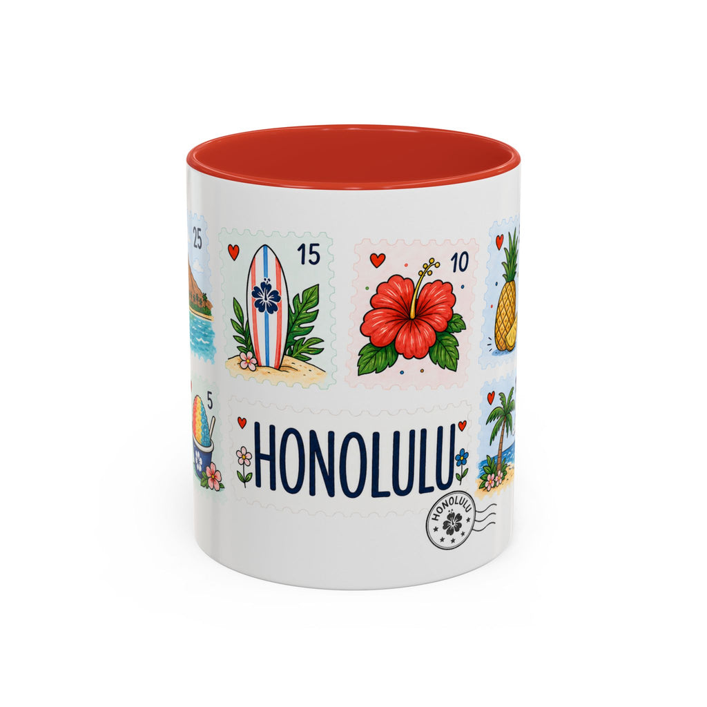Honolulu Coffee Mug | Postage Stamp Collage Mug | Travel Souvenir Accent Cup 11oz 15oz