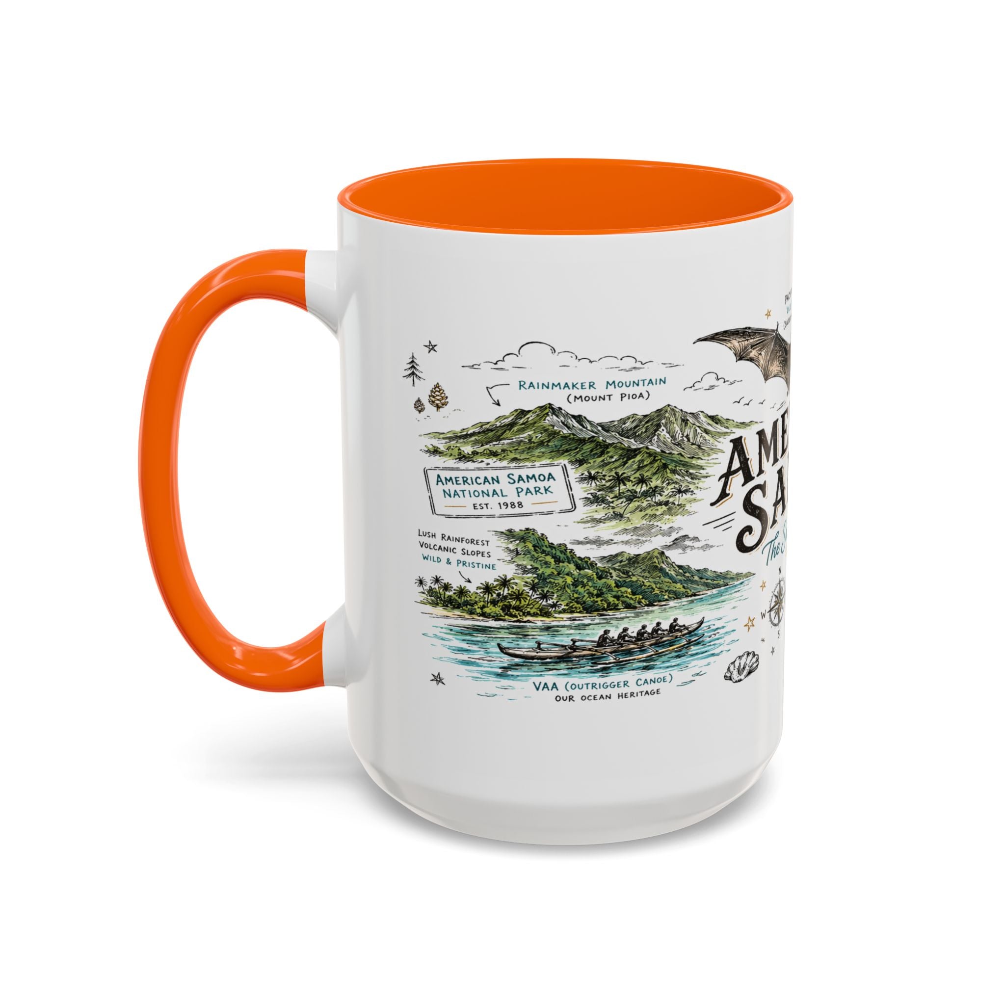 American Samoa National Park Coffee Mug | Pacific Island Rainforest Reef Gift | Accent Color Ceramic 11oz 15oz