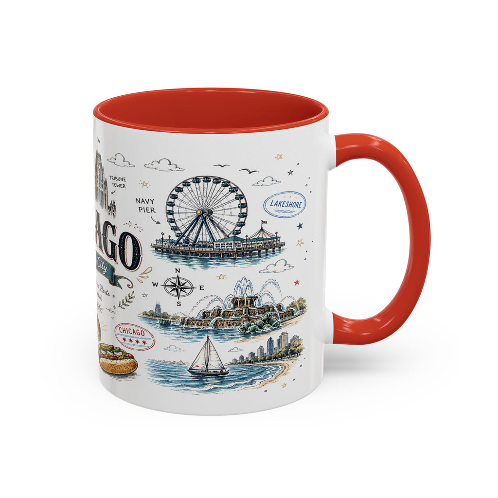 Chicago Coffee Mug | Illinois Souvenir City Gift | Accent Color Ceramic 11oz 15oz