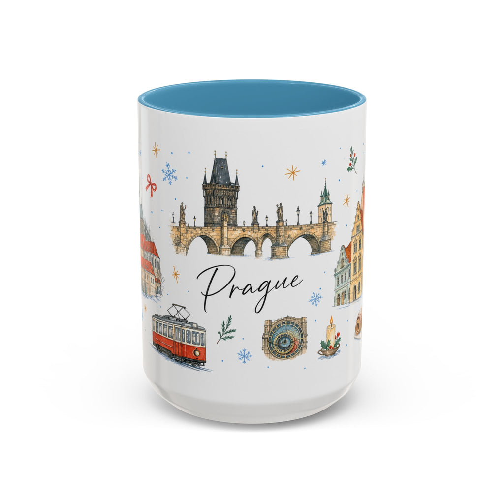 Prague Christmas Mug | Watercolor Travel Souvenir | Holiday Gift | Accent Ceramic Coffee Cup 11oz 15oz