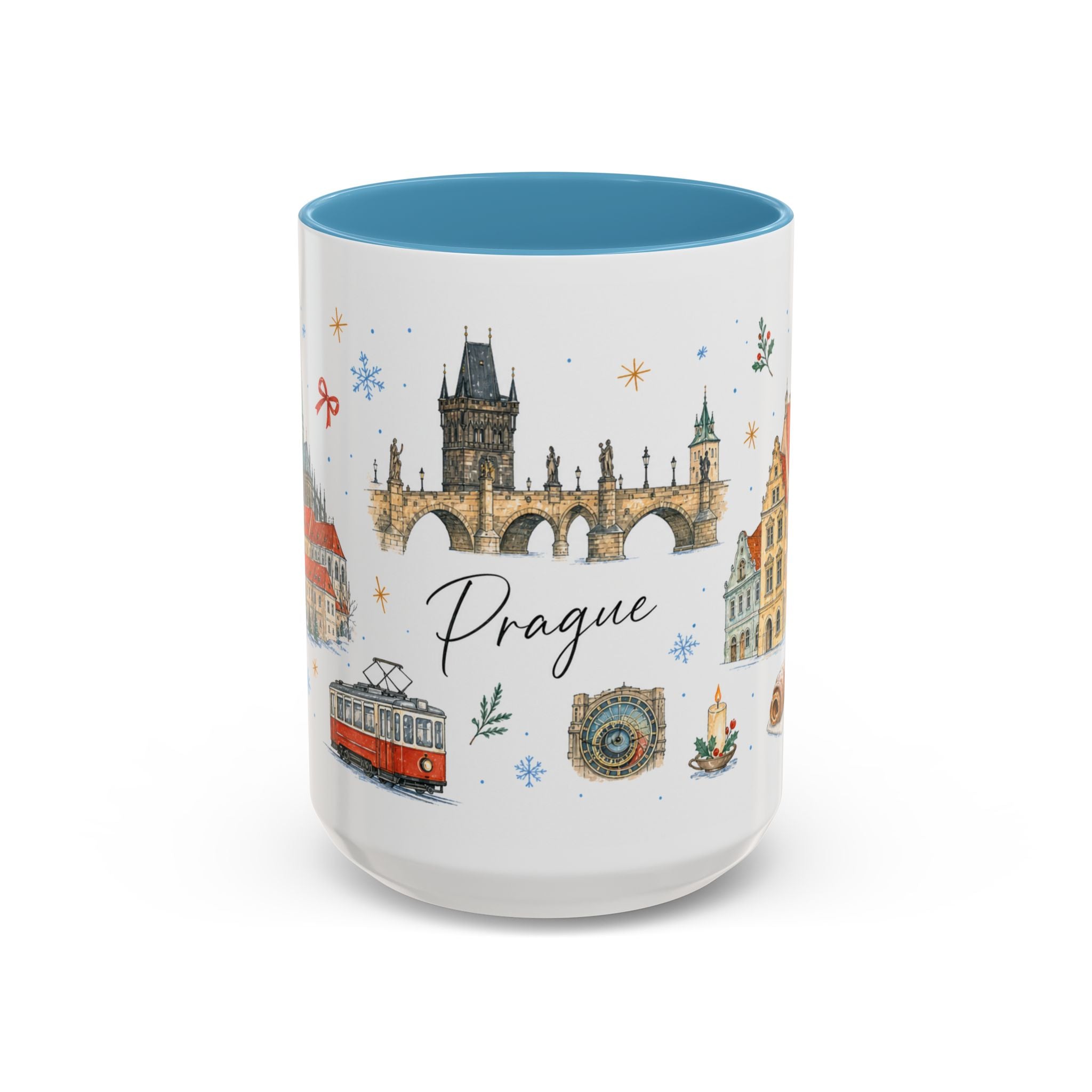 Prague Christmas Mug | Watercolor Travel Souvenir | Holiday Gift | Accent Ceramic Coffee Cup 11oz 15oz
