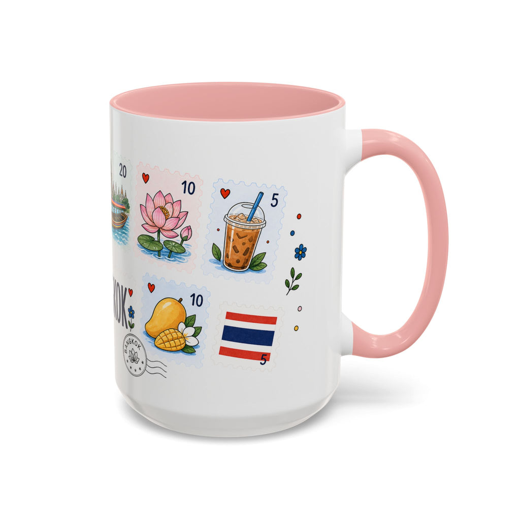 Bangkok Coffee Mug | Postage Stamp Collage Mug | Travel Souvenir Accent Cup 11oz 15oz
