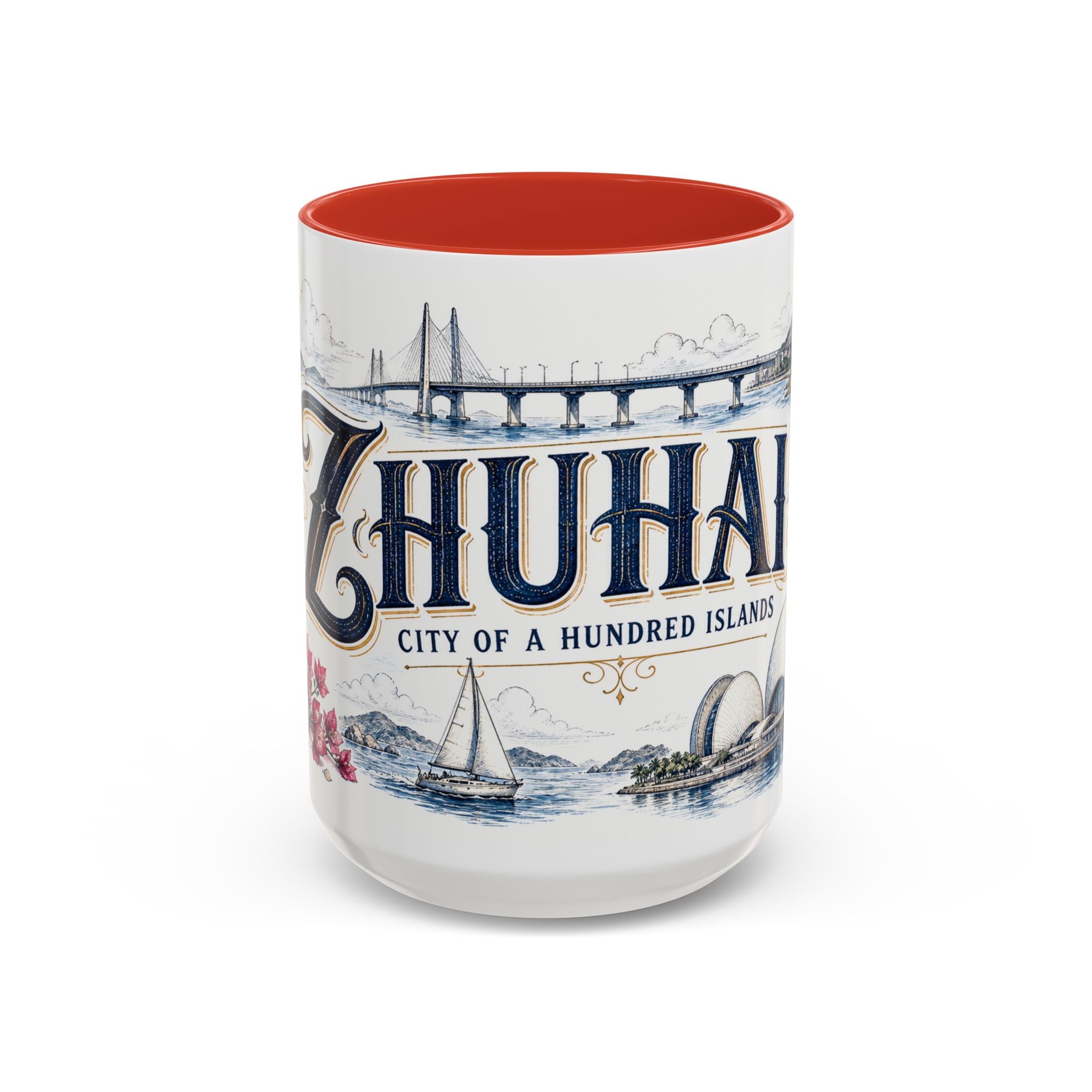 Zhuhai Coffee Mug | China Travel Souvenir | Vintage Illustrated City Gift | 11 oz 15 oz Accent Mug