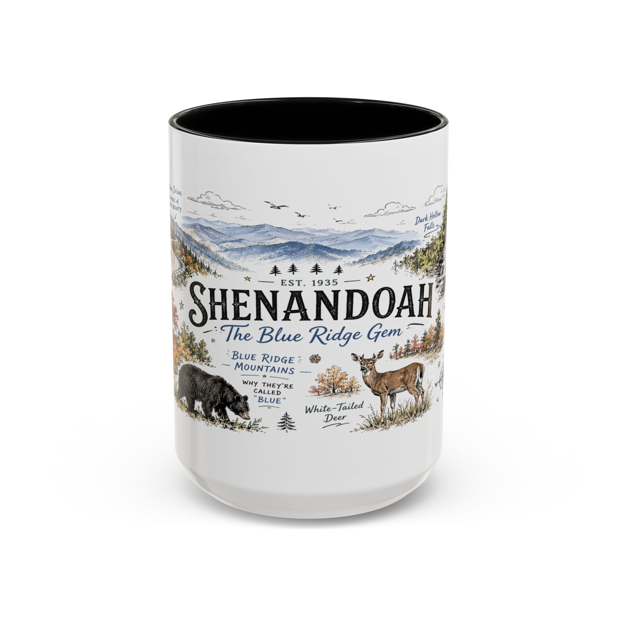 Shenandoah National Park Coffee Mug | Virginia Blue Ridge Hiking Autumn Gift | Accent Color Ceramic 11oz 15oz
