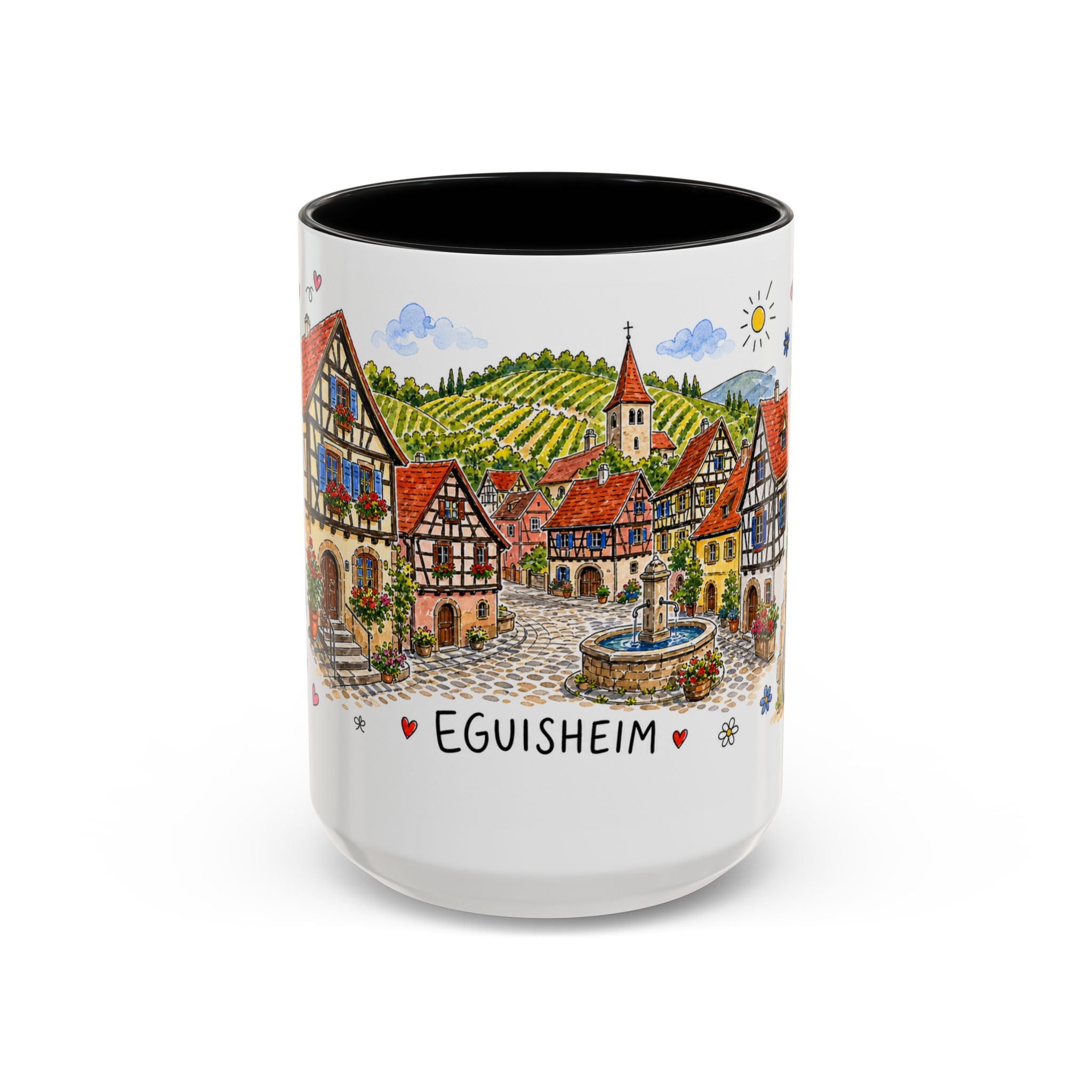 Eguisheim Illustrated Travel Mug | Alsace France Souvenir Accent Coffee Mug | 11oz 15oz Ceramic Cup
