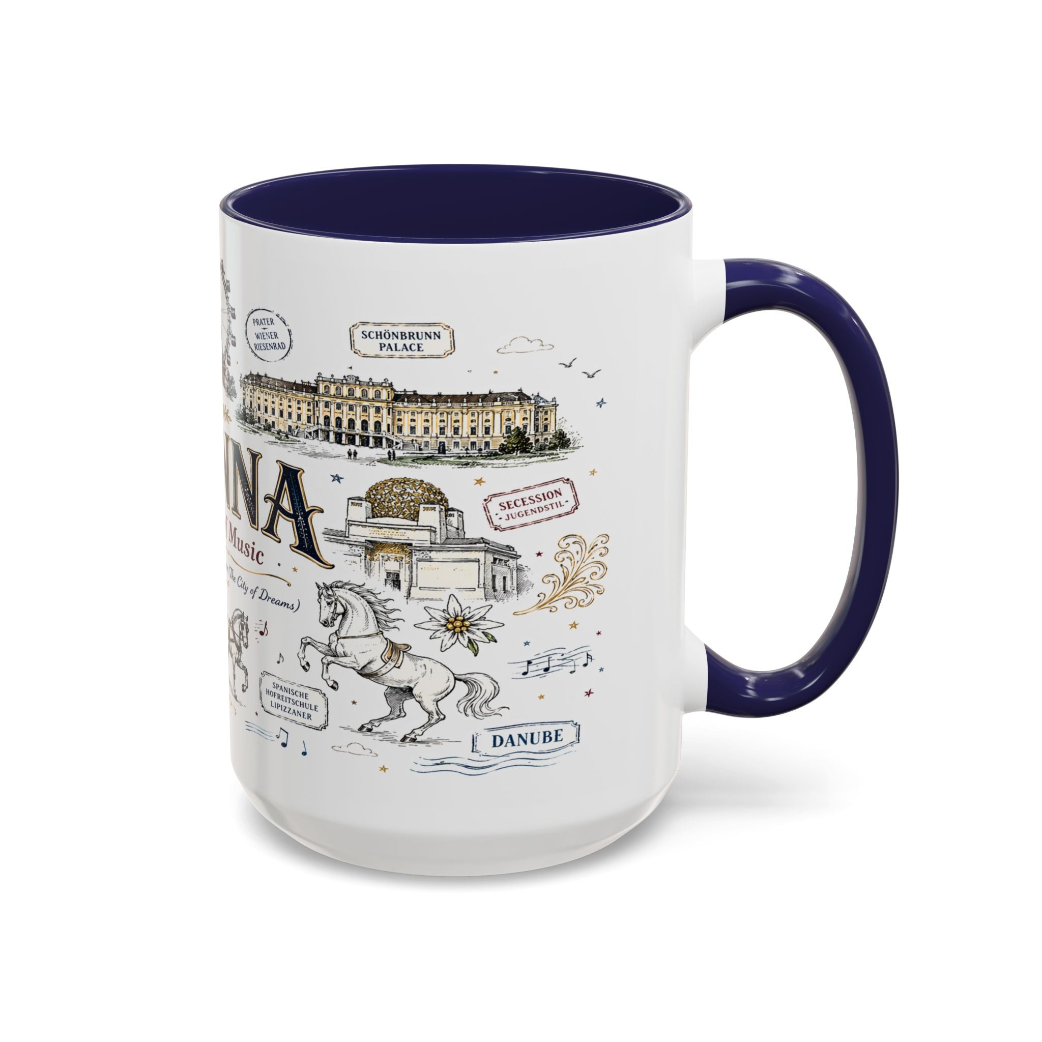Vienna Coffee Mug | Austria Souvenir Travel Gift | Accent Color Ceramic 11oz 15oz