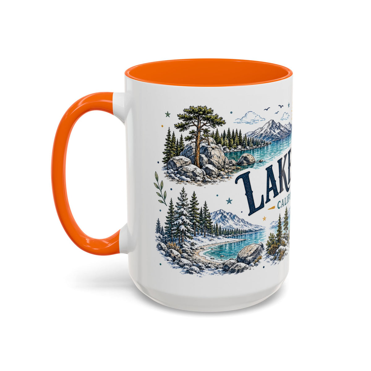 Lake Tahoe Mug, California Nevada Travel Souvenir, Bucket List Gift, Accent Ceramic Coffee Mug 11oz 15oz