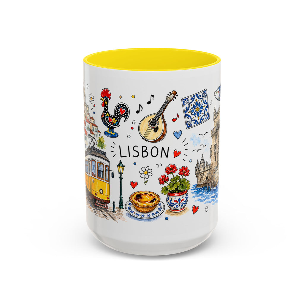 Lisbon Travel Mug | European City Souvenir Accent Coffee Mug | 11oz 15oz Ceramic Cup