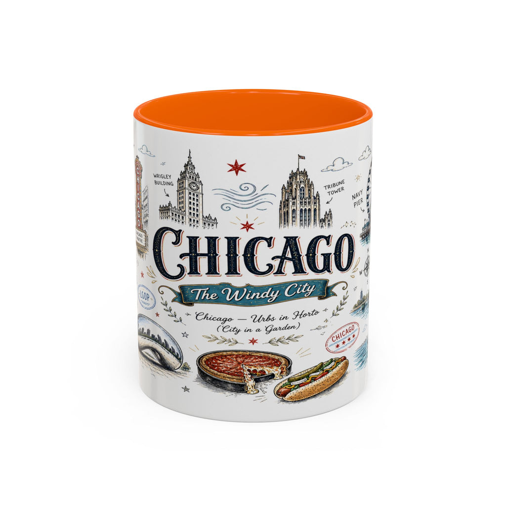 Chicago Coffee Mug | Illinois Souvenir City Gift | Accent Color Ceramic 11oz 15oz