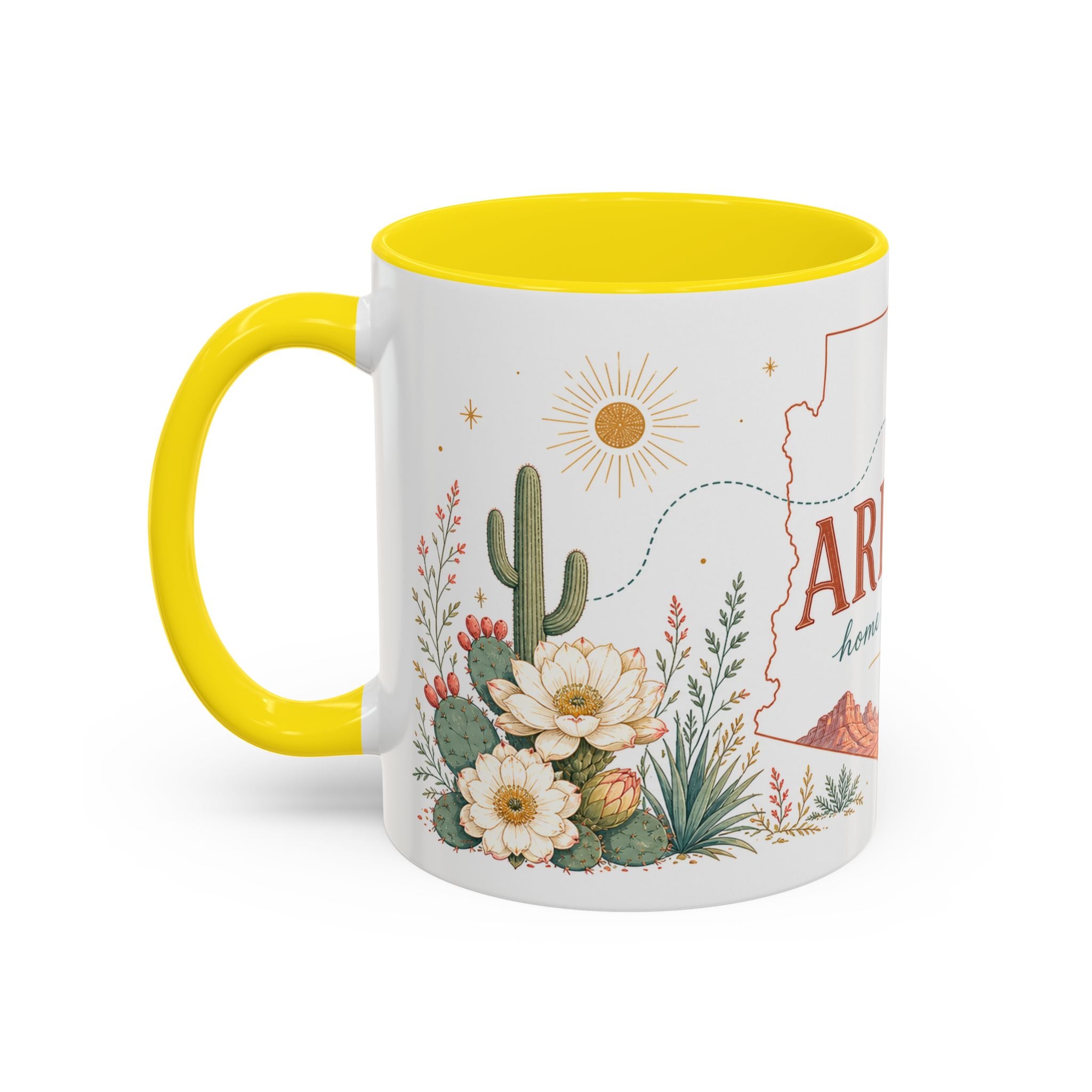 Arizona State Map Mug | Desert Landscape, Botanical Accents, Homesick Gift