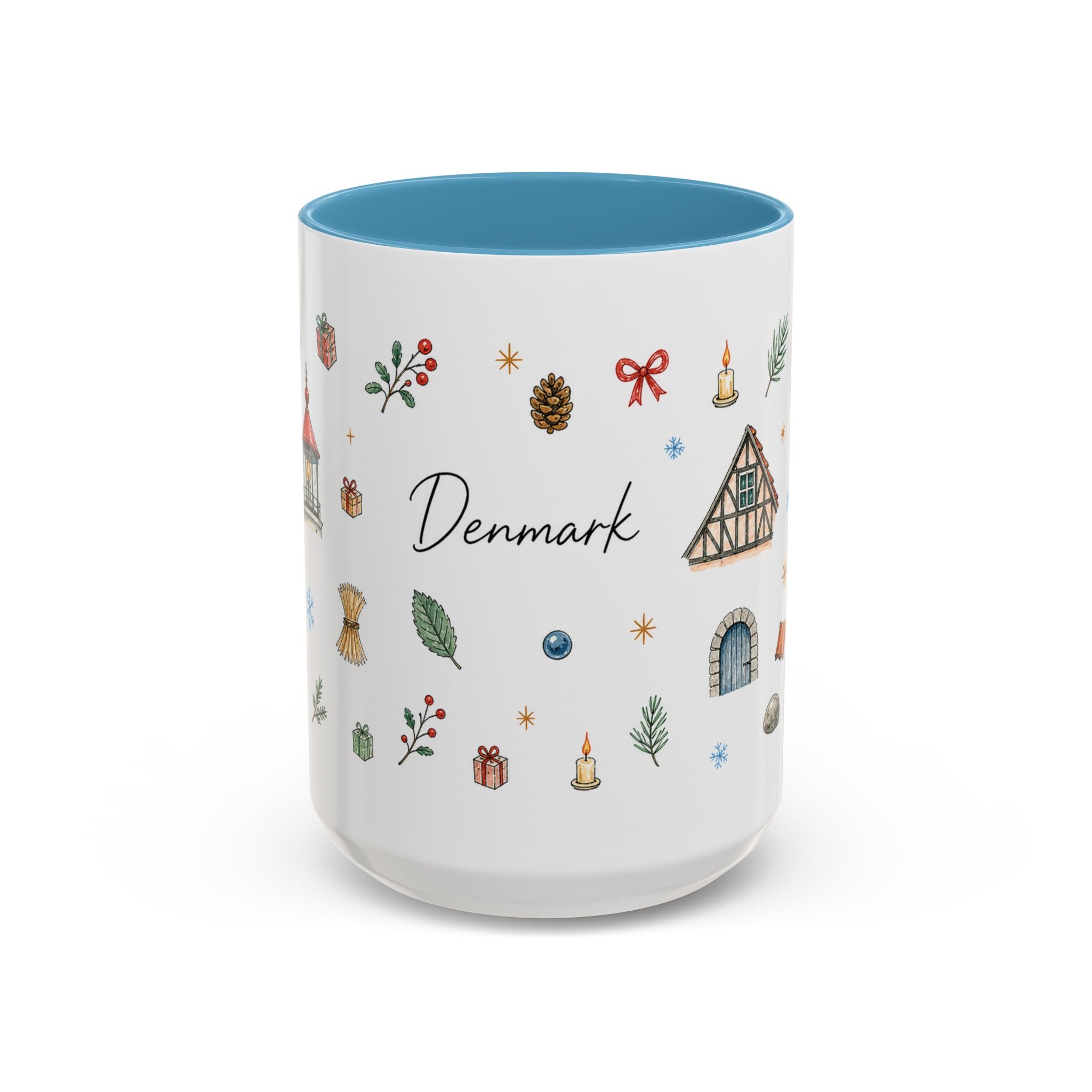 Denmark Christmas Mug | Watercolor Travel Souvenir | Holiday Gift | Accent Ceramic Coffee Cup 11oz 15oz
