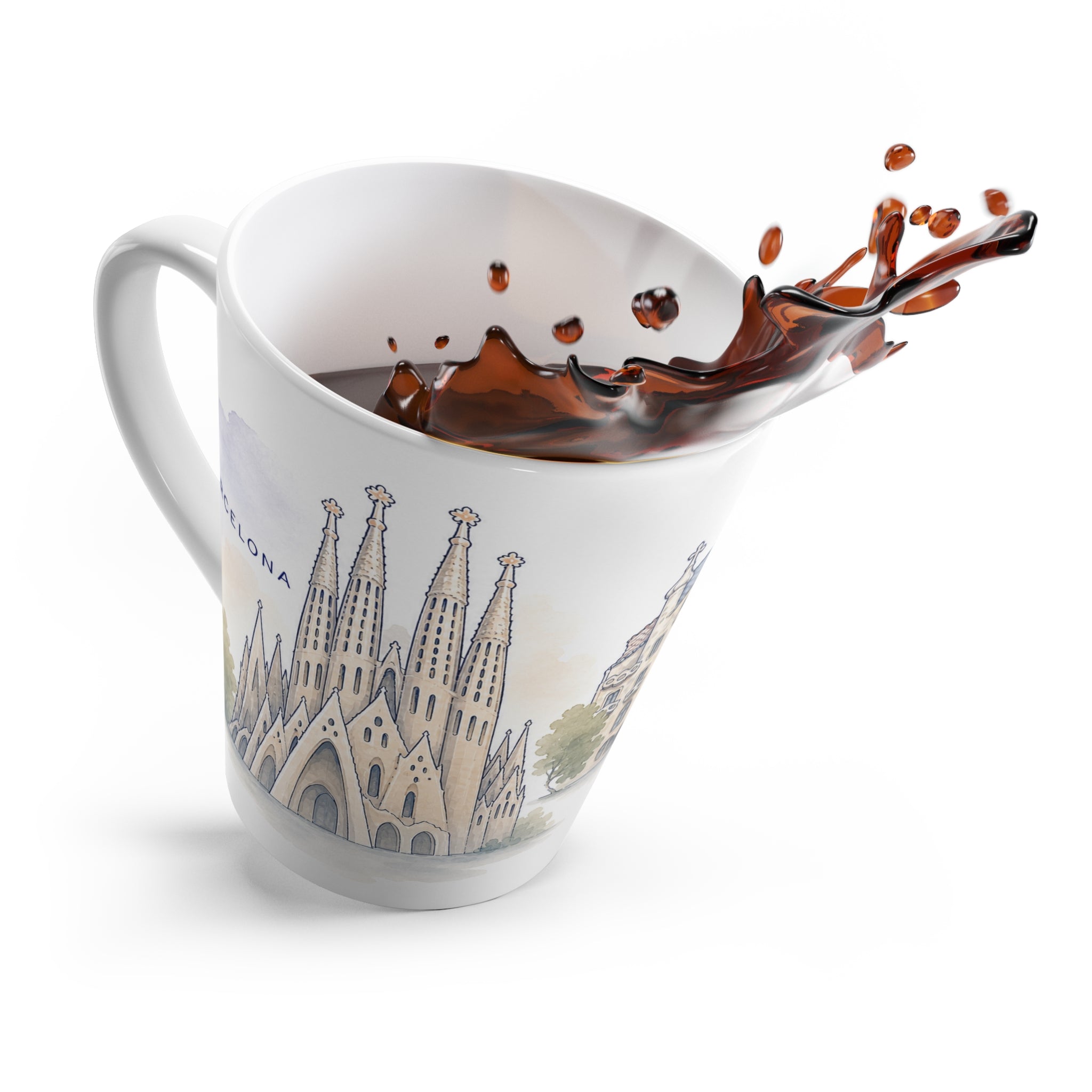Barcelona Latte Mug | Watercolor City Travel Mug | 12 oz Ceramic Souvenir Gift