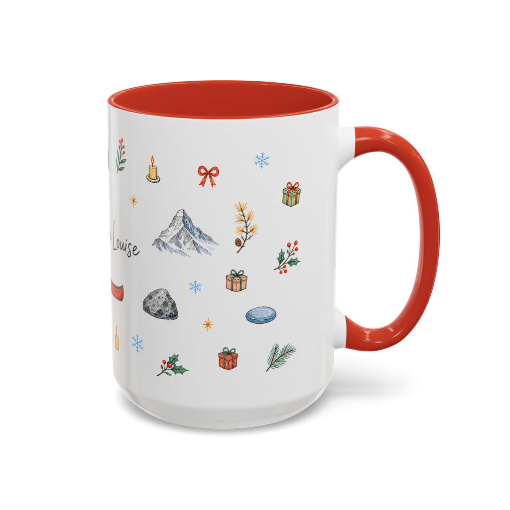 Banff Lake Louise Christmas Mug | Watercolor Travel Souvenir | Holiday Gift | Accent Ceramic Coffee Cup 11oz 15oz