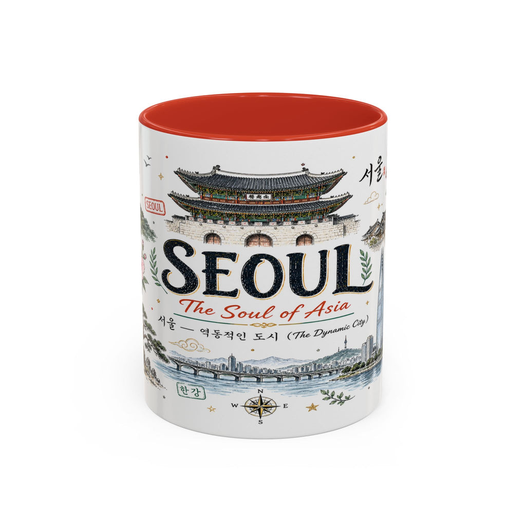 Seoul Coffee Mug | Korea Souvenir Travel Gift | Accent Color Ceramic 11oz 15oz