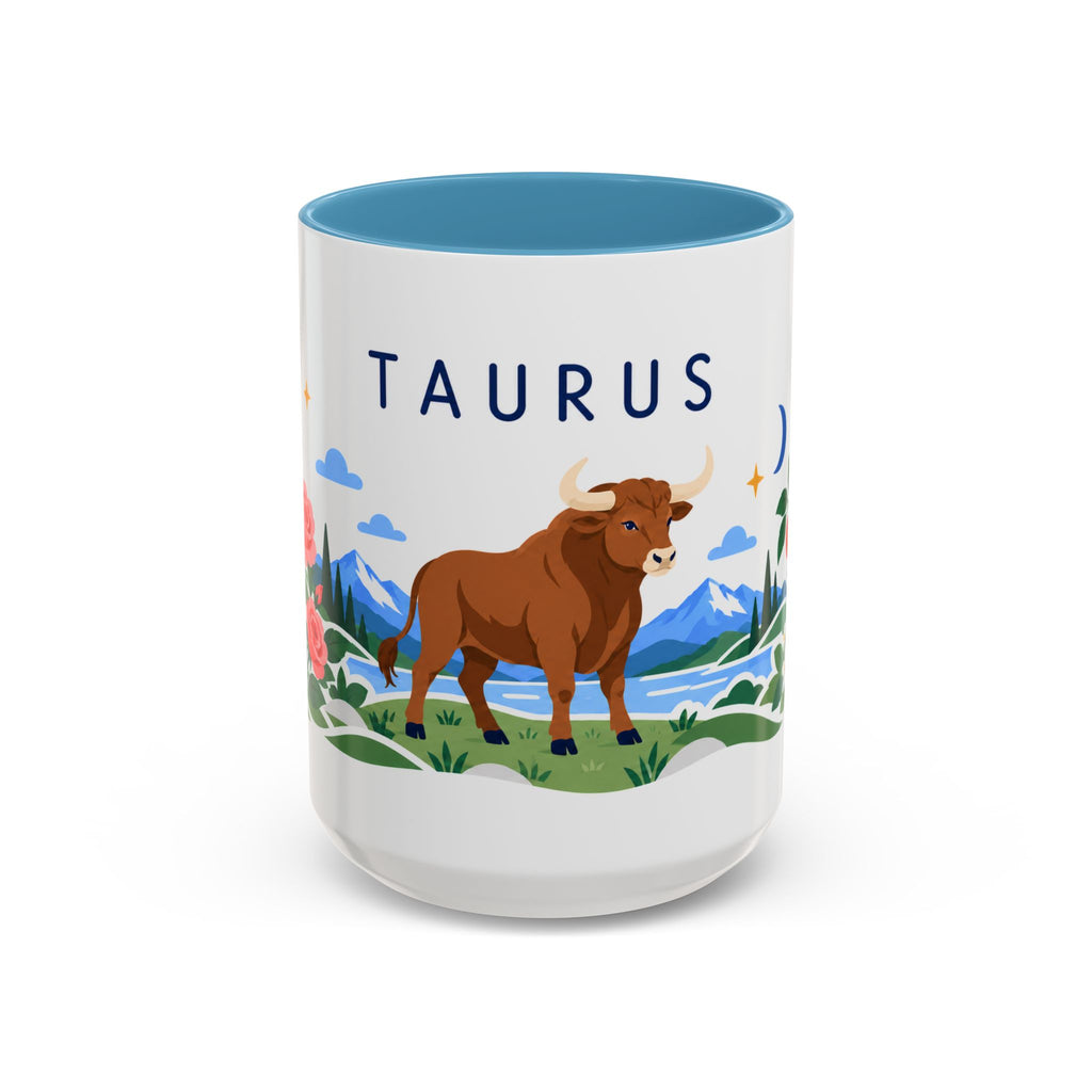 Taurus Zodiac Coffee Mug | Bull and Rose Design | Astrology Birthday Gift | 11 oz 15 oz Ceramic Accent Mug