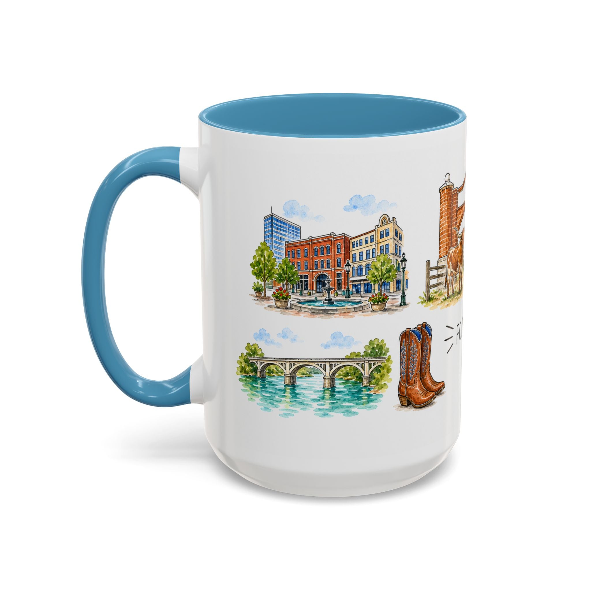 Fort Worth Illustrated Travel Mug | City Souvenir Accent Coffee Mug | 11oz 15oz Ceramic Cup