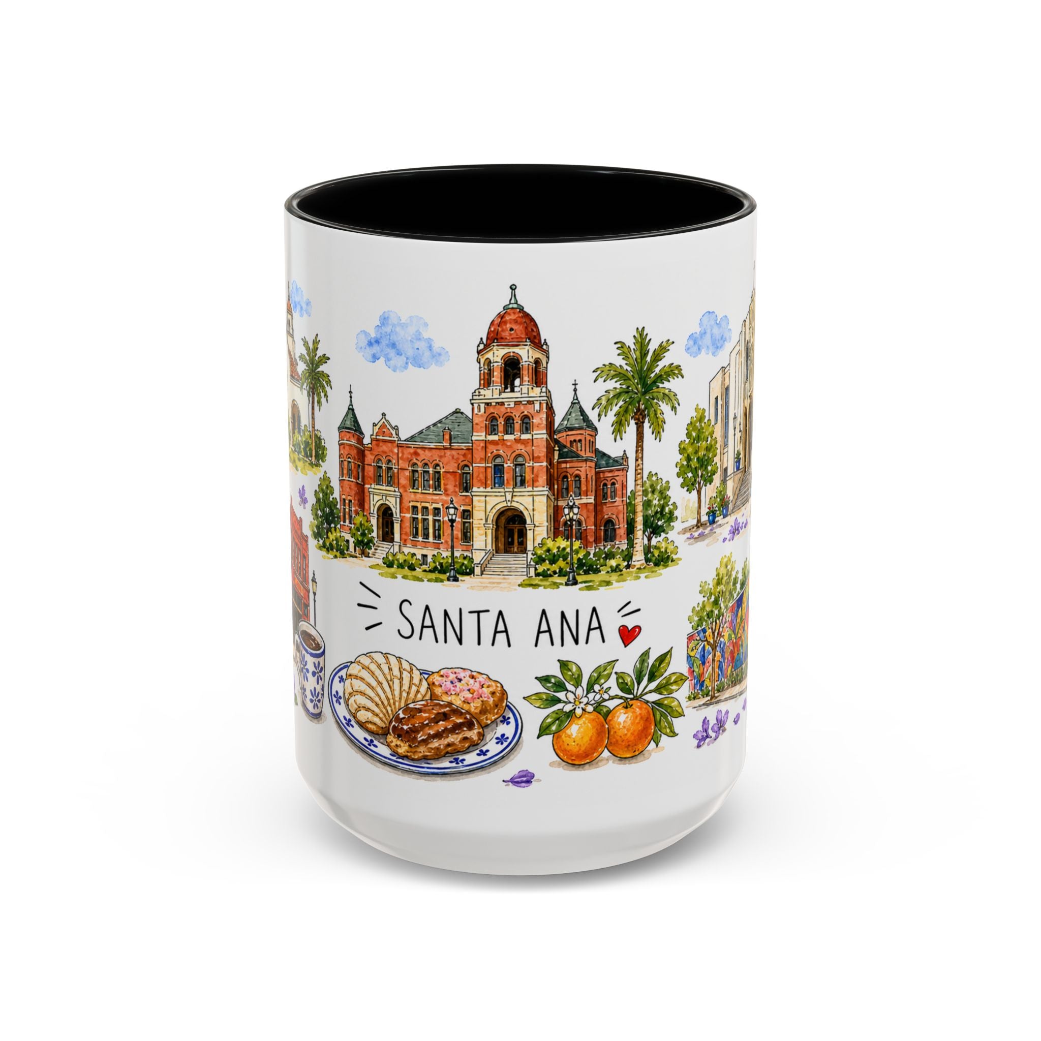 Santa Ana Illustrated Travel Mug | City Souvenir Accent Coffee Mug | 11oz 15oz Ceramic Cup