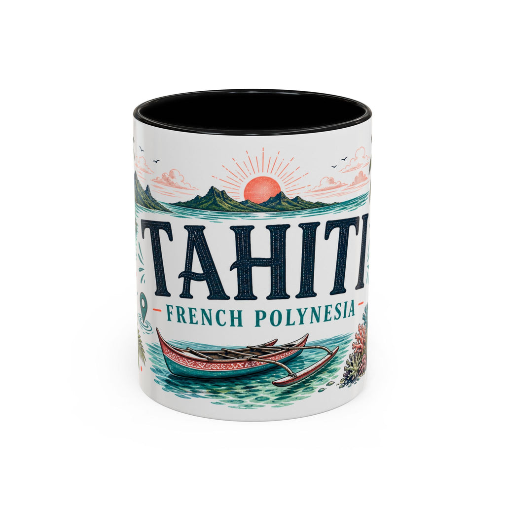 Tahiti Coffee Mug | Travel Destination Souvenir Gift | Accent Color Ceramic 11oz 15oz