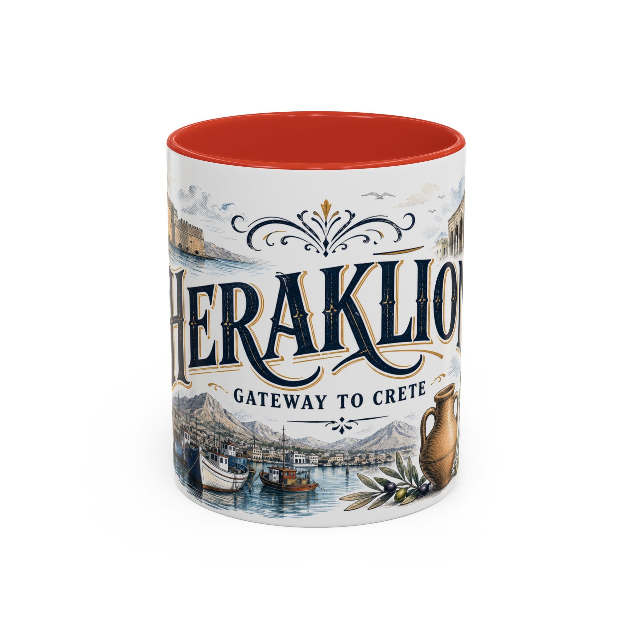 Heraklion Coffee Mug | Greece Travel Souvenir | Vintage Illustrated City Gift | 11 oz 15 oz Accent Mug