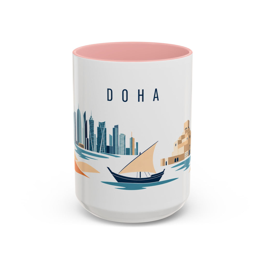 Doha Coffee Mug | Qatar Travel Souvenir | Porcelain Decal City Gift | 11oz 15oz Accent Mug