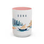 Doha Coffee Mug | Qatar Travel Souvenir | Porcelain Decal City Gift | 11oz 15oz Accent Mug