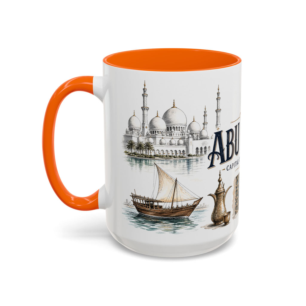 Abu Dhabi Coffee Mug | United Arab Emirates Travel Souvenir | Vintage Illustrated City Gift | 11 oz 15 oz Accent Mug