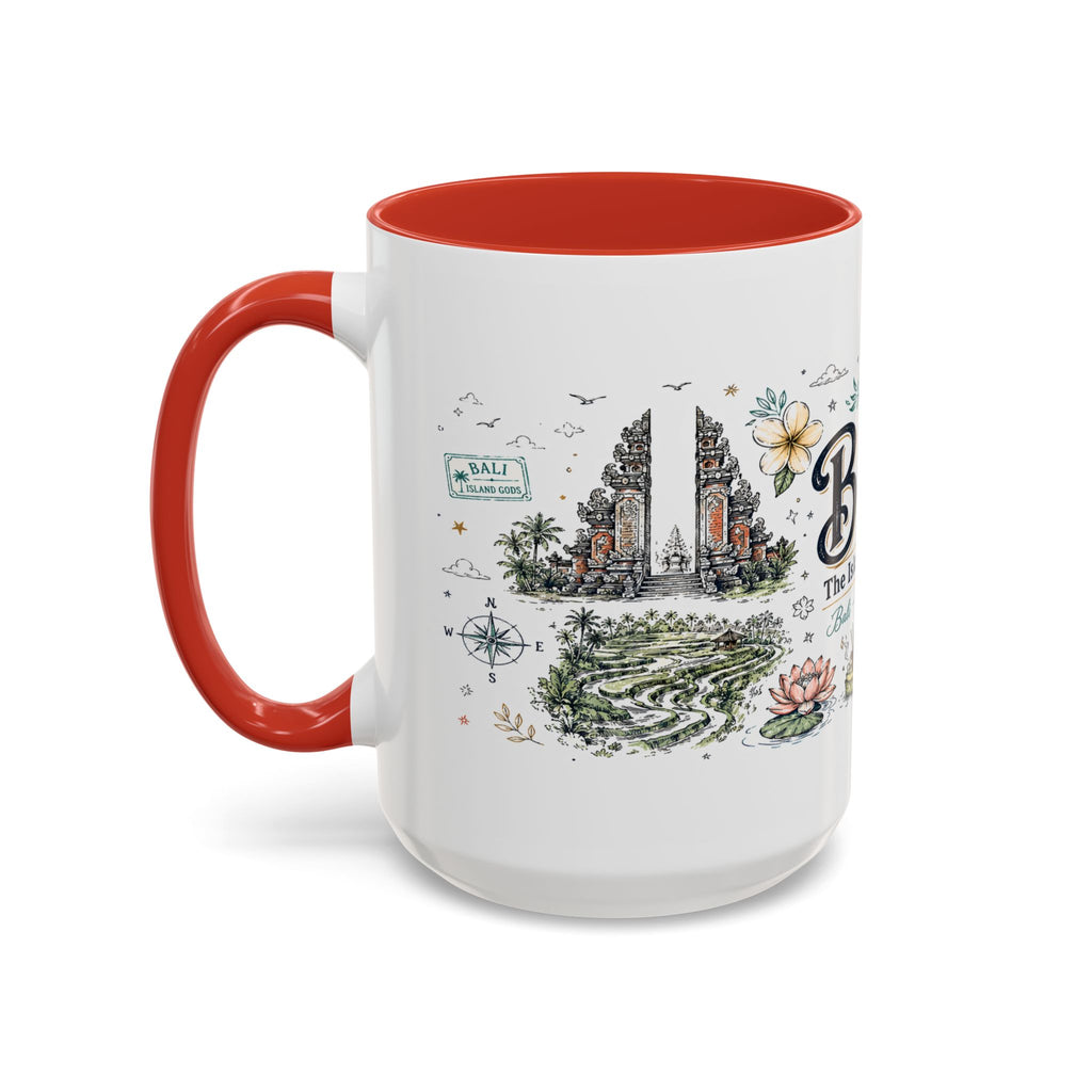Bali Coffee Mug | Indonesia Souvenir Travel Gift | Accent Color Ceramic 11oz 15oz