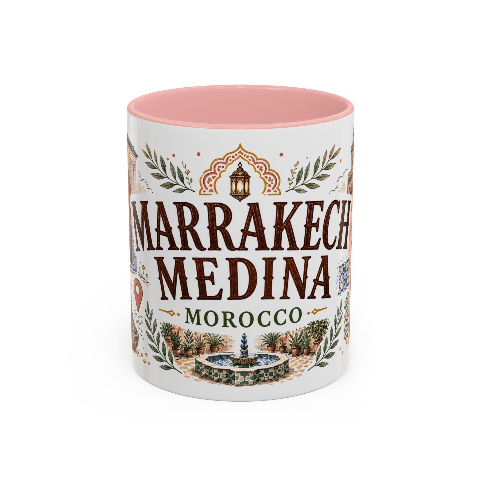 Marrakech Medina Coffee Mug | Travel Destination Souvenir Gift | Accent Color Ceramic 11oz 15oz