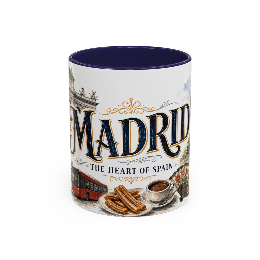 Madrid Coffee Mug | Spain Travel Souvenir | Vintage Illustrated City Gift | 11 oz 15 oz Accent Mug